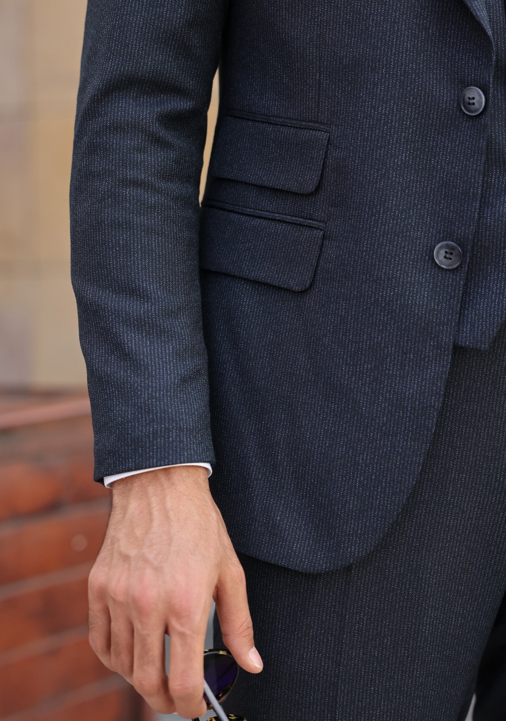Navy Striped Slim-Fit Suit 3-Piece