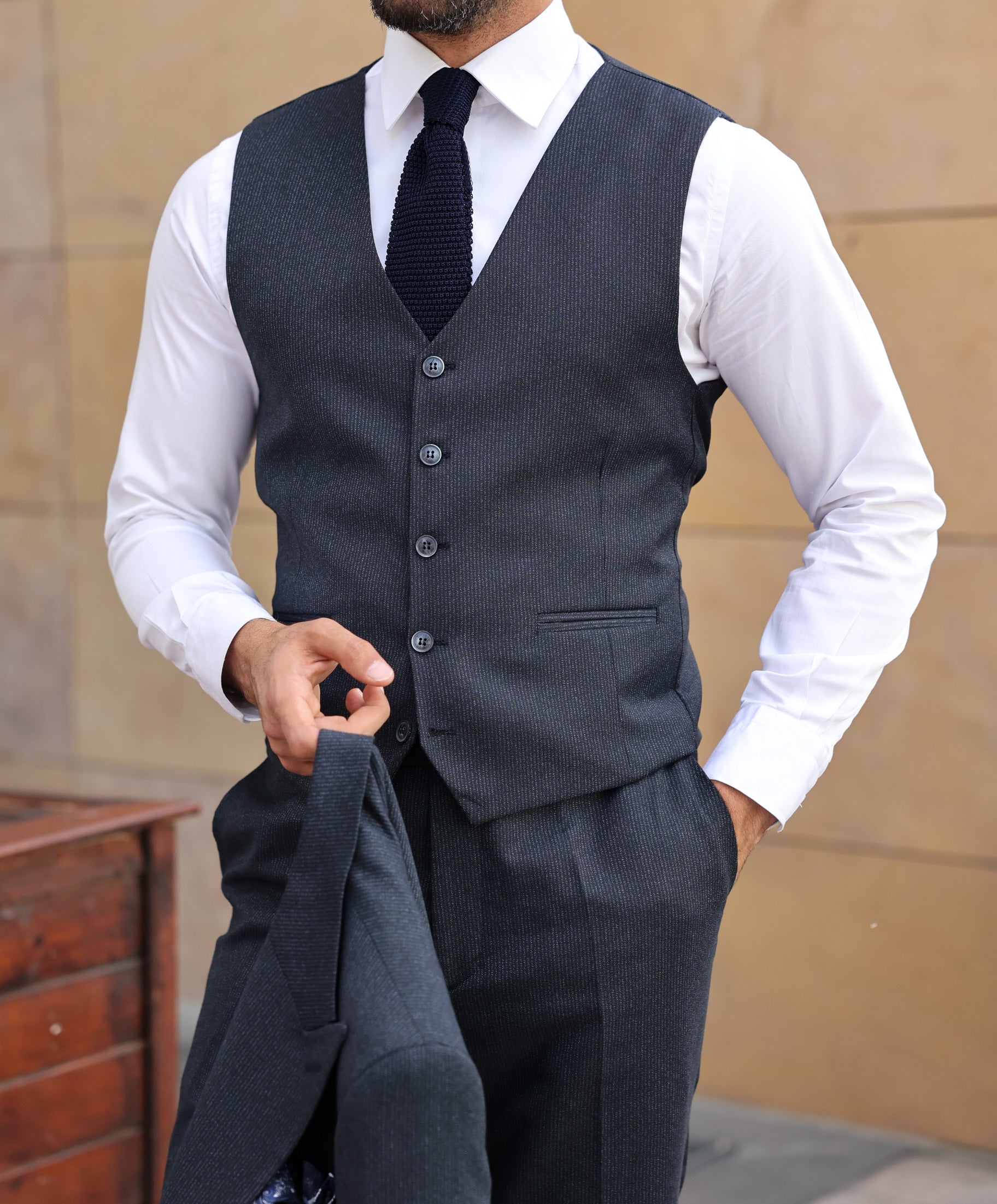 Navy Striped Slim-Fit Suit 3-Piece