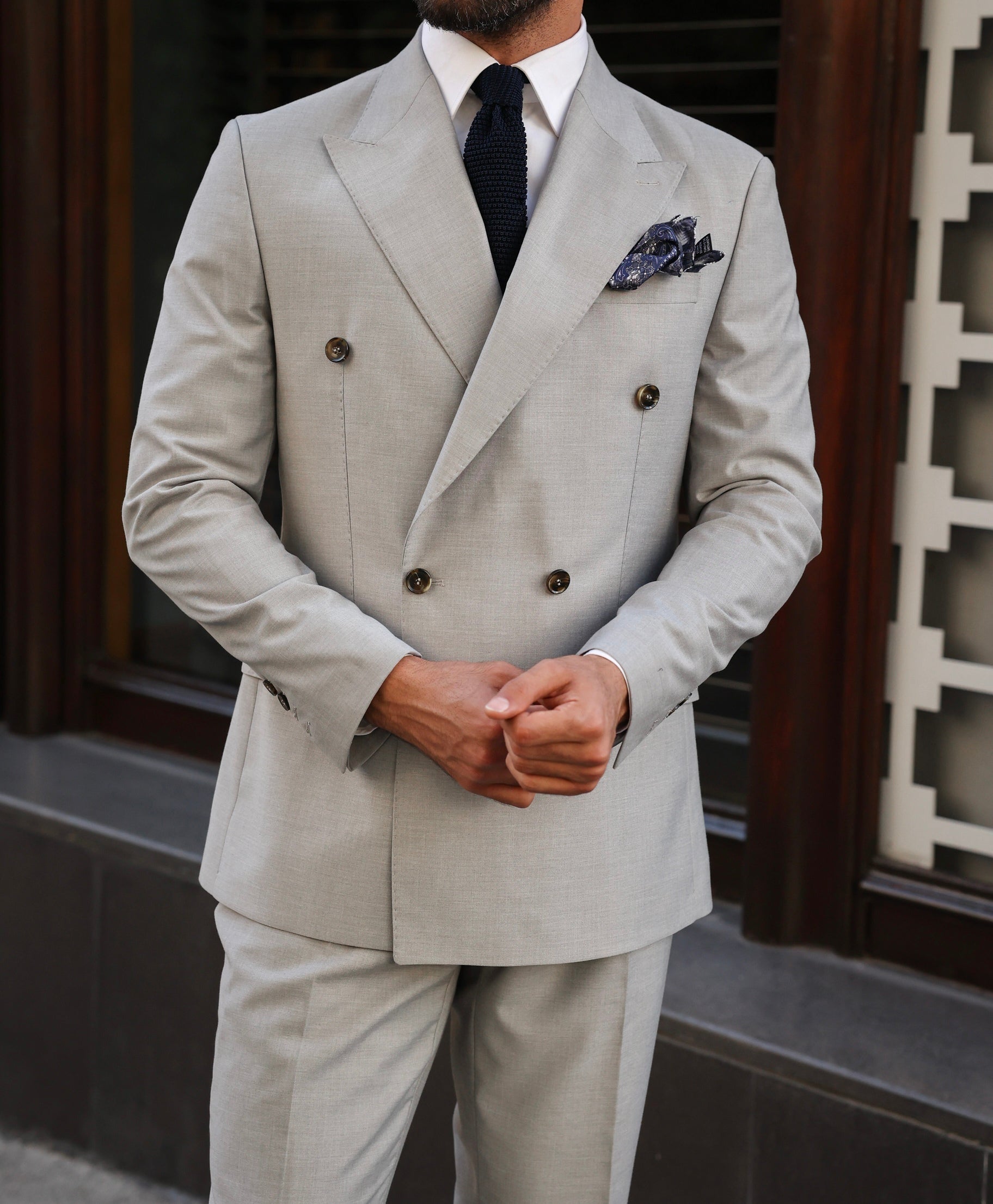 Light Grey Double Breasted Suit 2-Piece