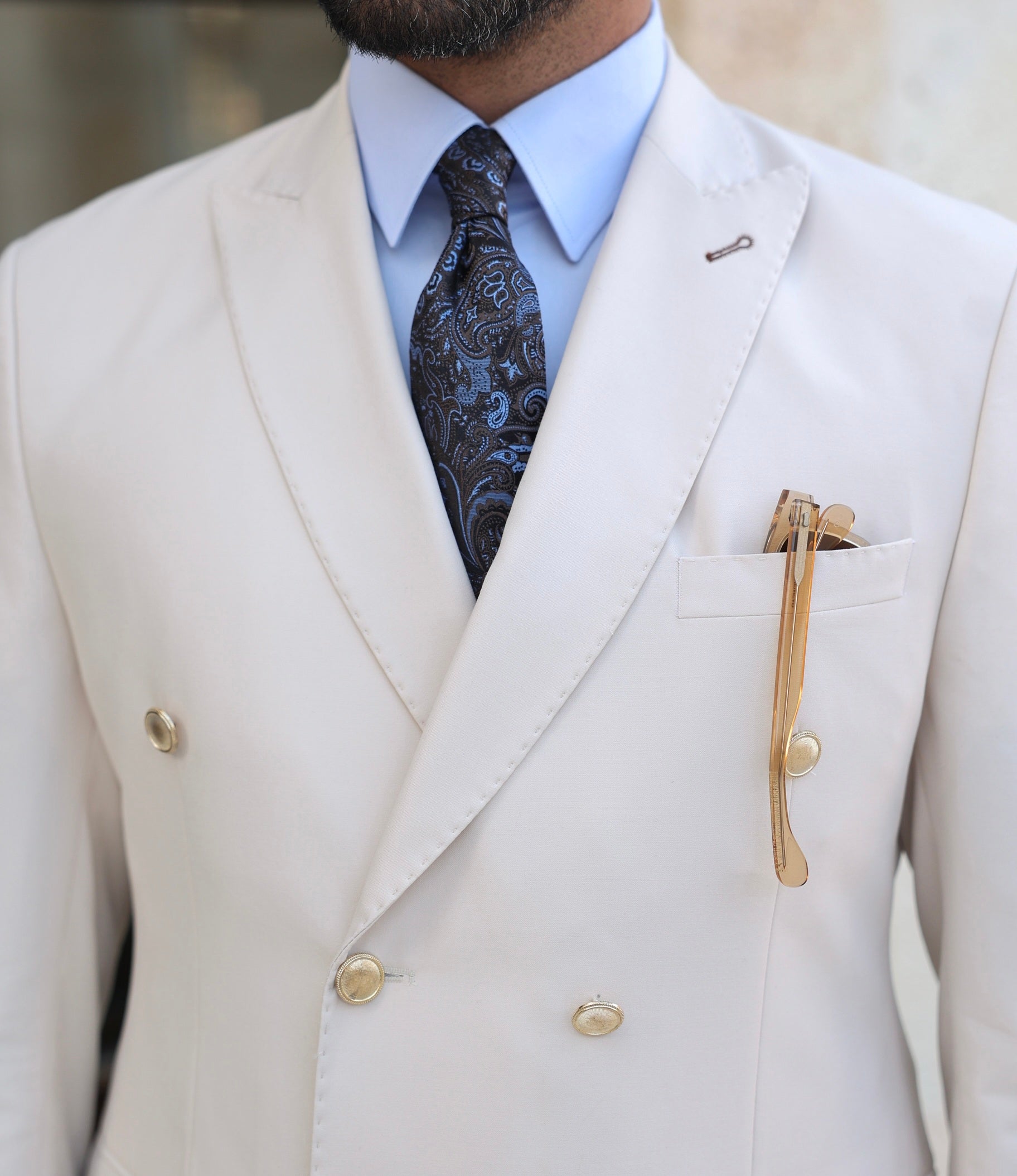 Beige Double Breasted Suit 2-Piece