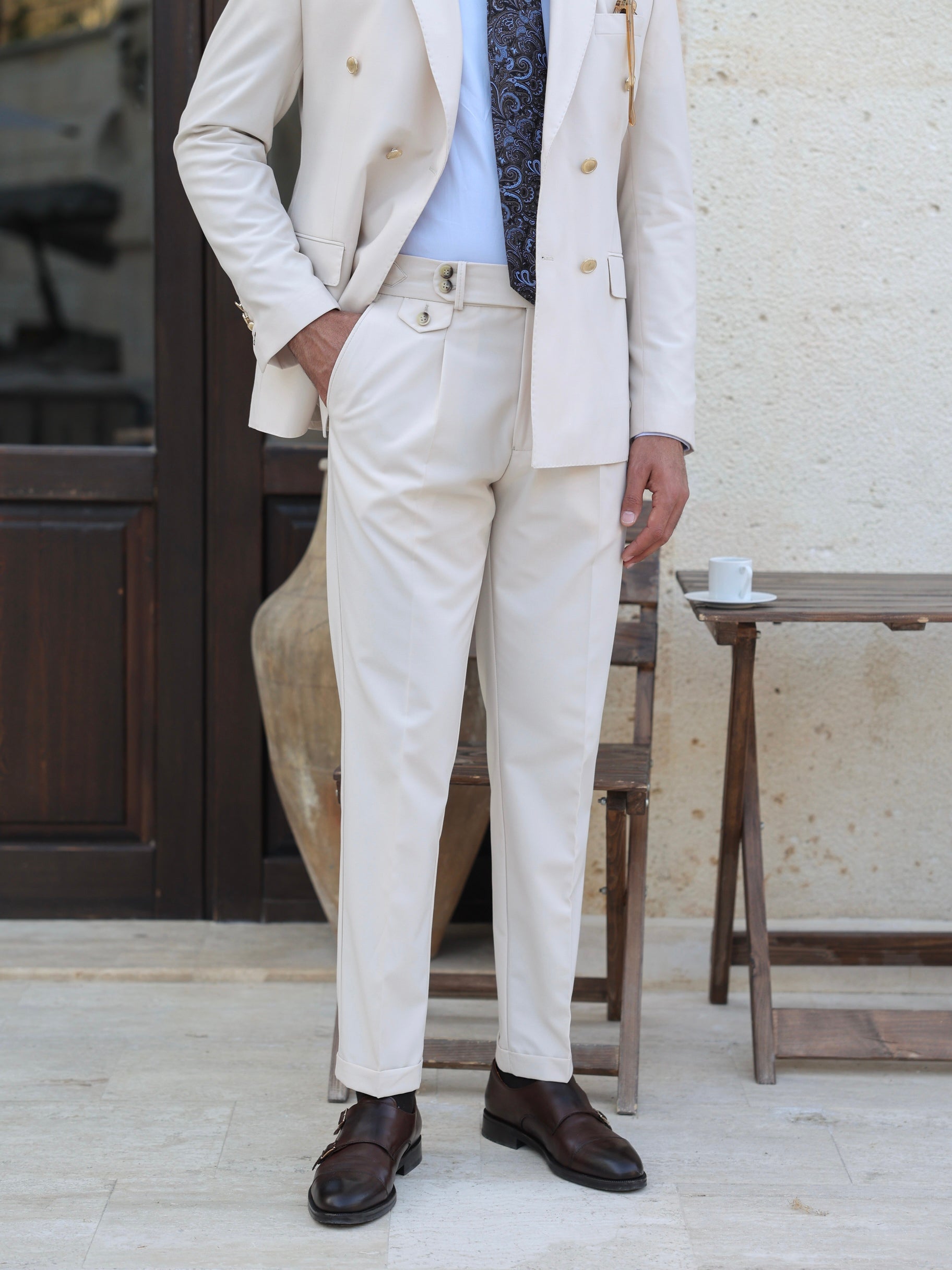 Beige Double Breasted Suit 2-Piece