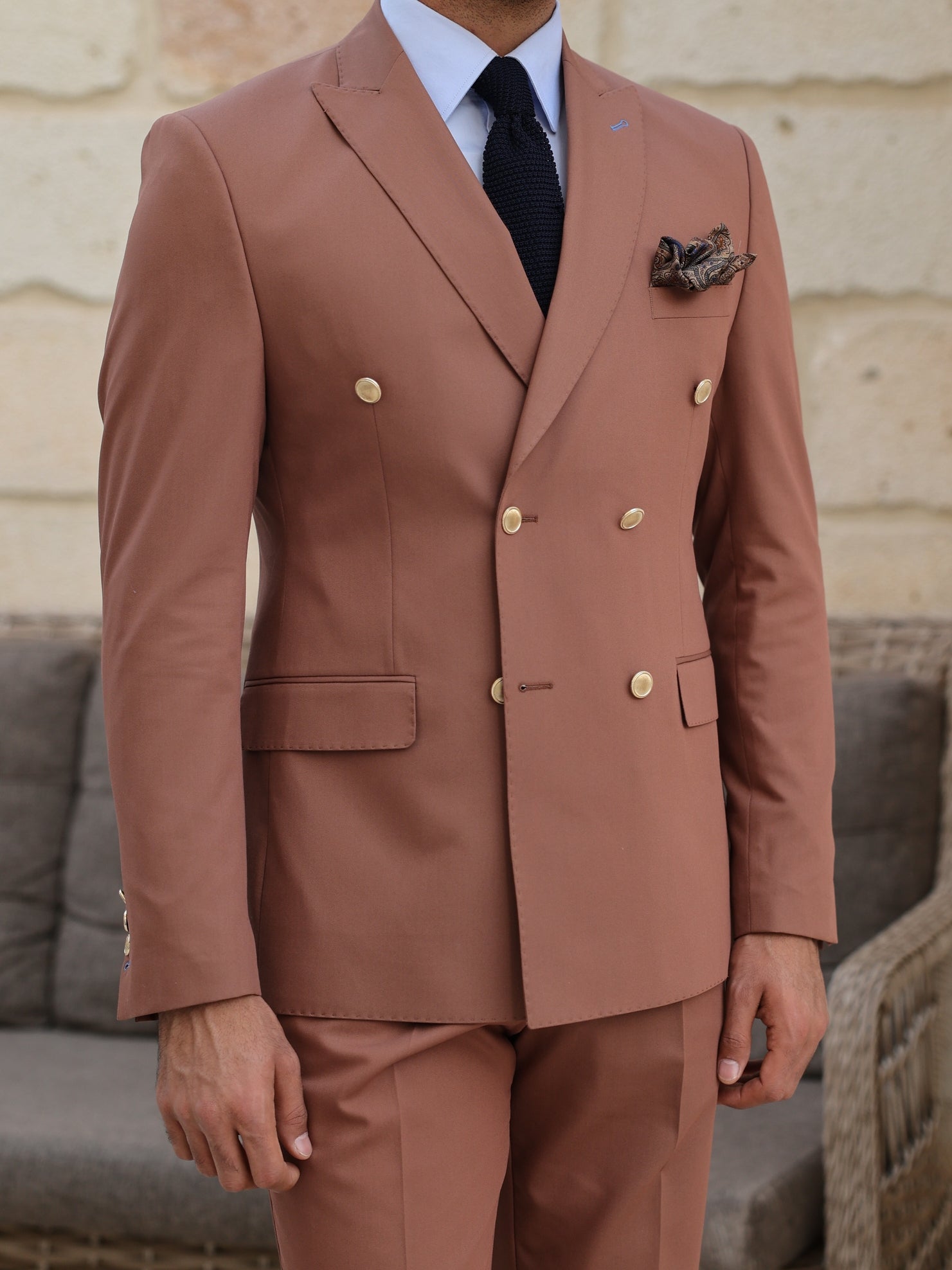 Brown Double Breasted Suit 2-Piece