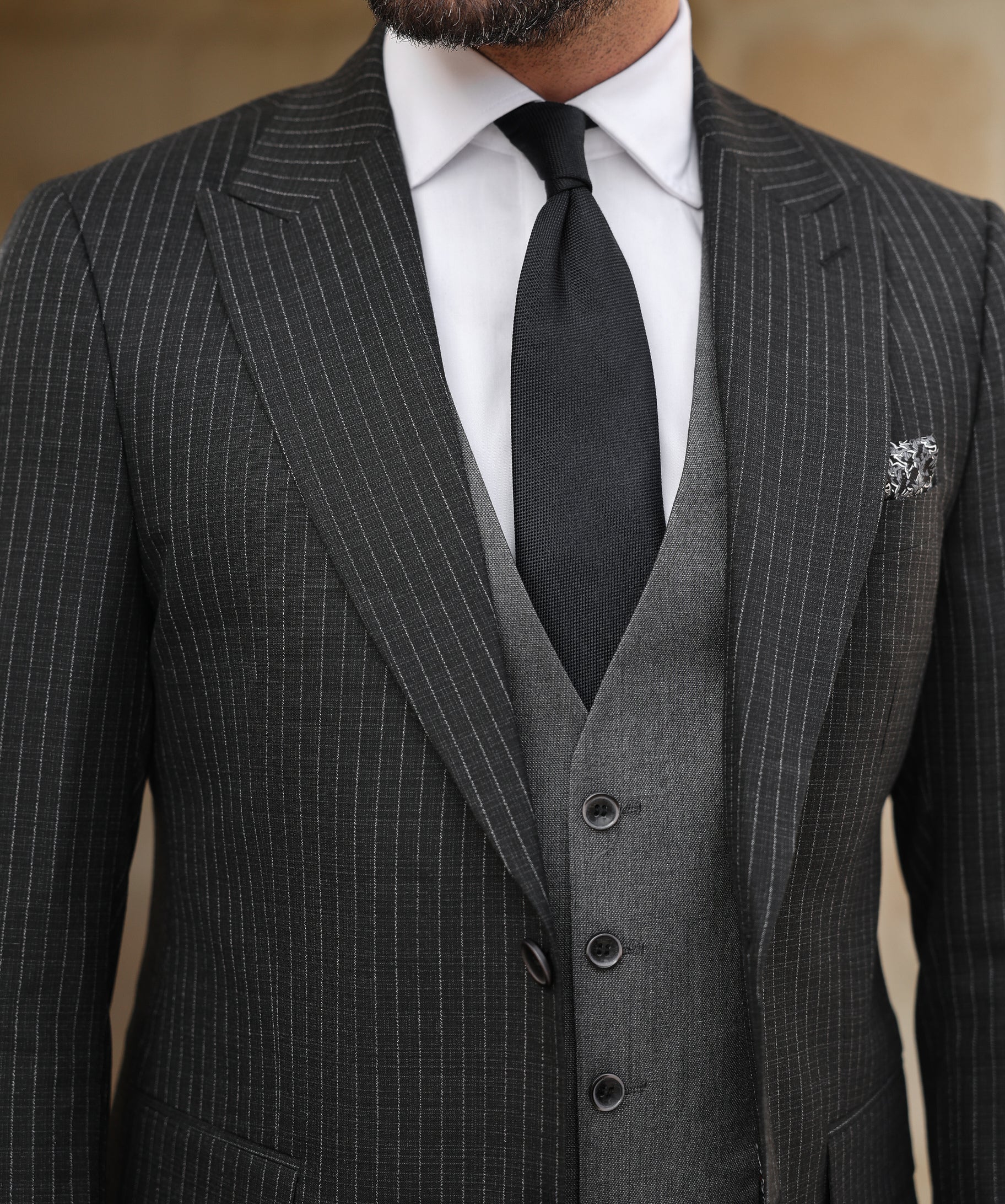 Black Double-Sided Vest Suit 3-Piece