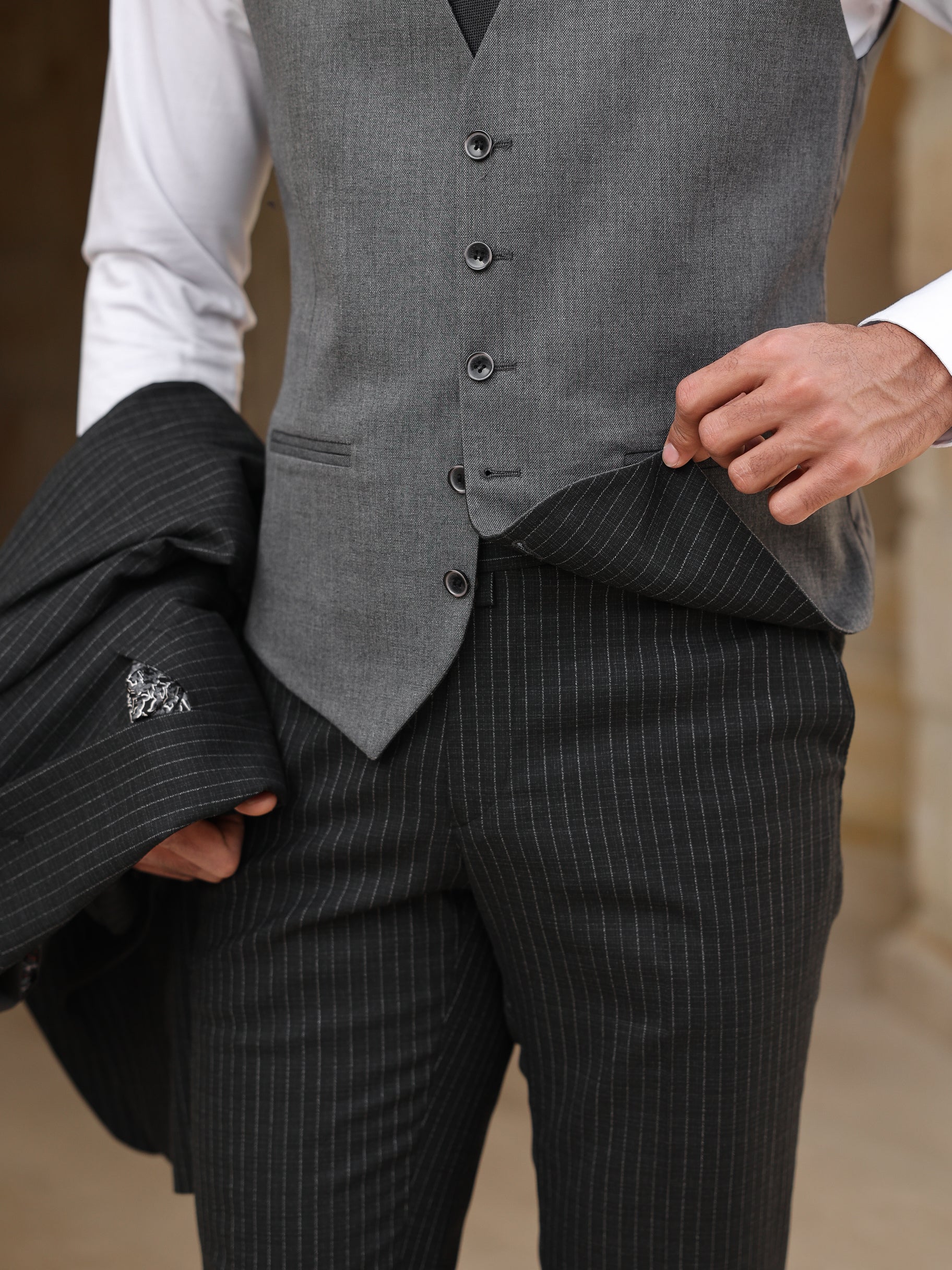 Black Double-Sided Vest Suit 3-Piece
