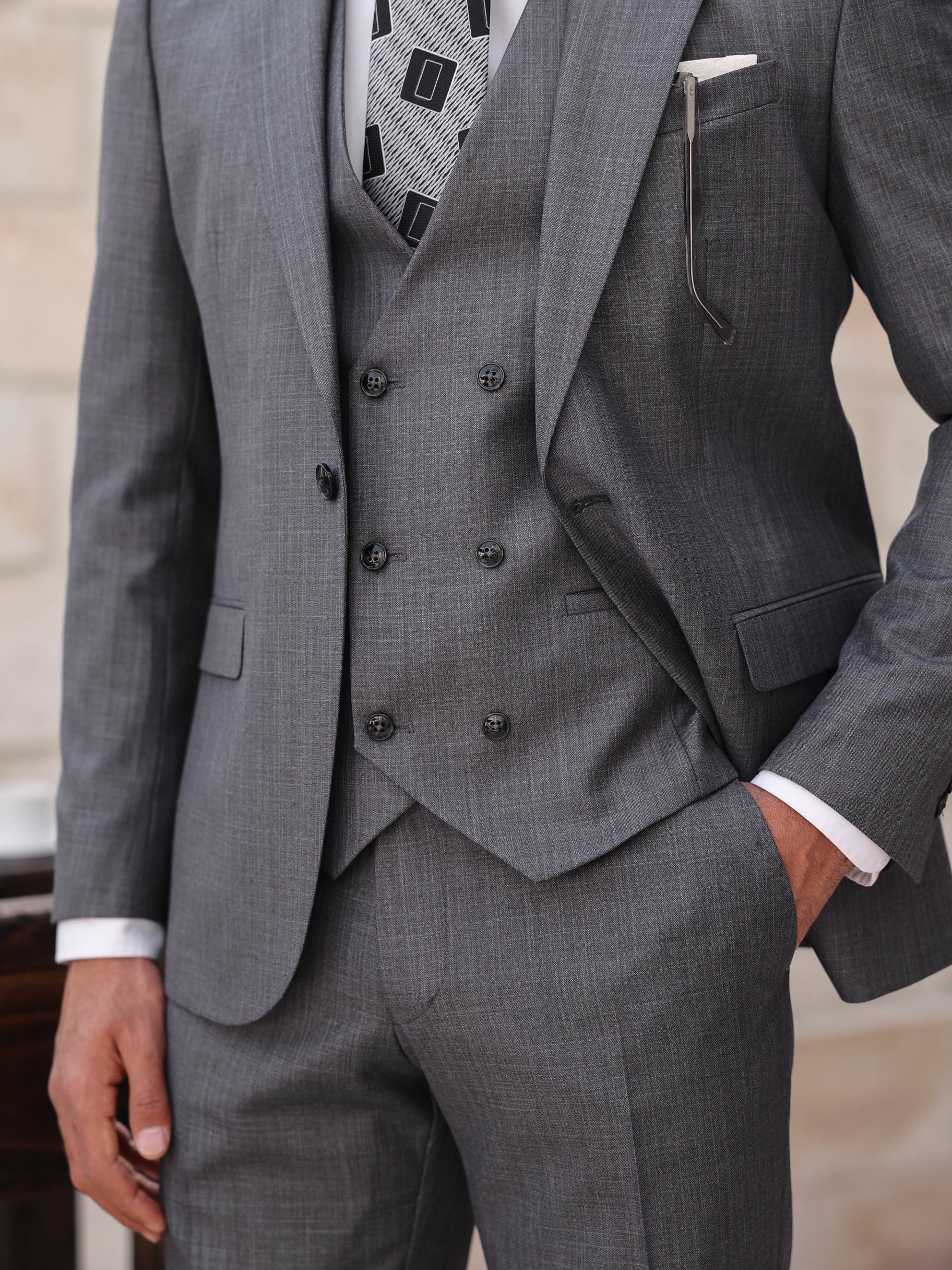 Grey Slim-Fit Suit 3-Piece