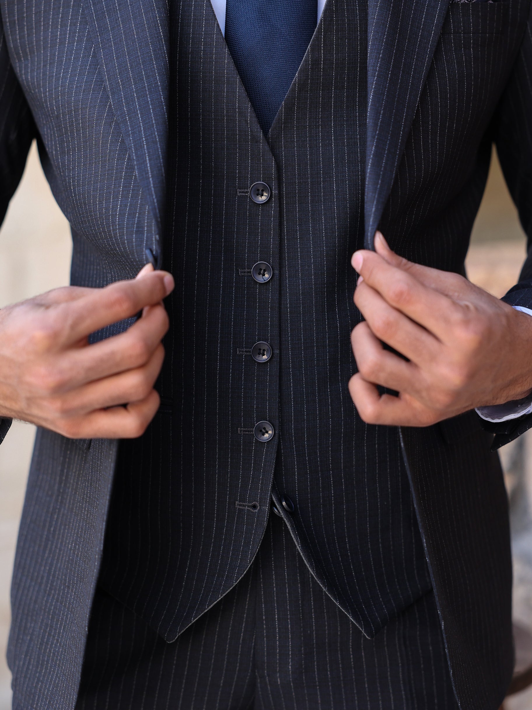 Navy Double-Sided Vest Suit 3-Piece