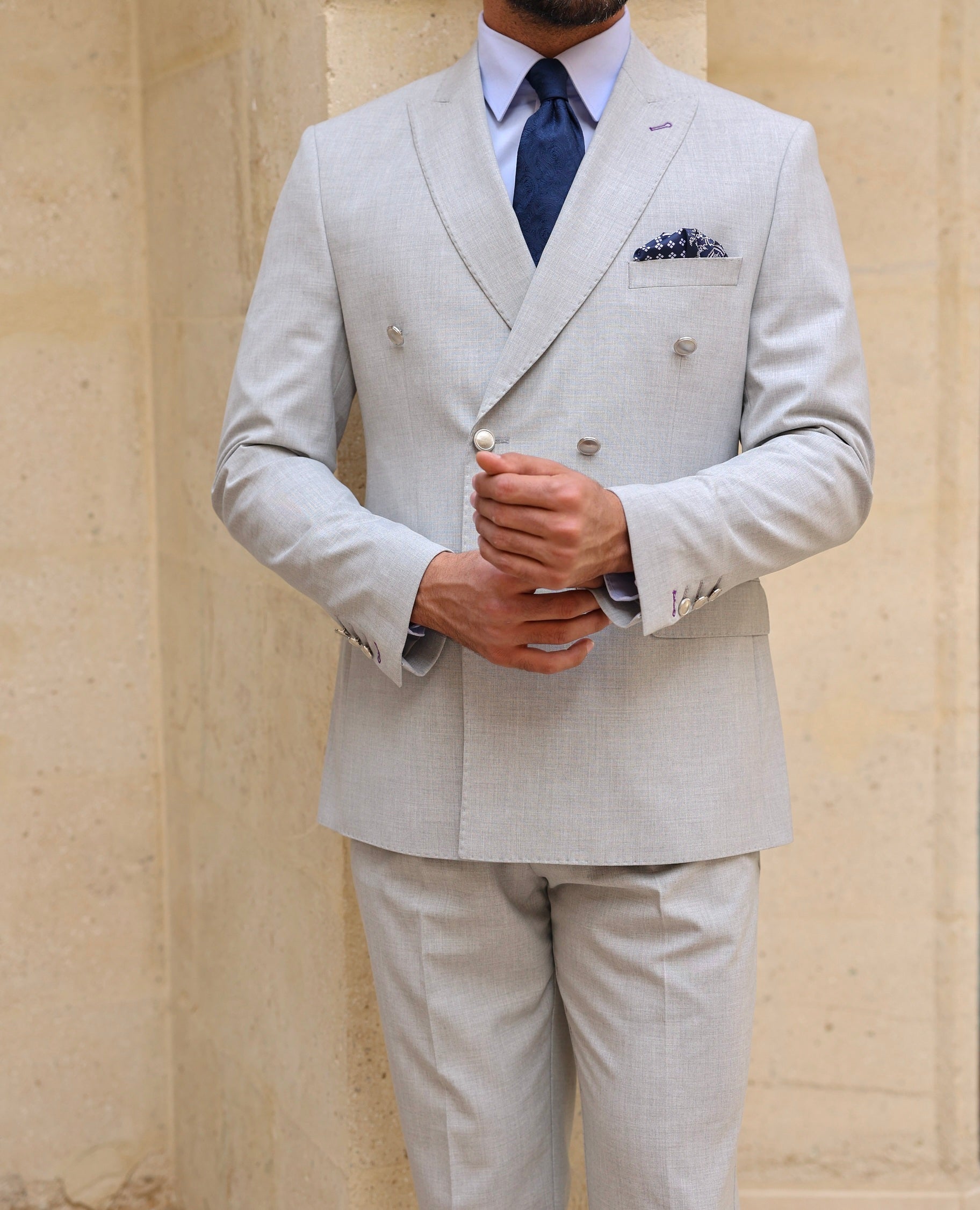 Grey Double Breasted Suit 2-Piece