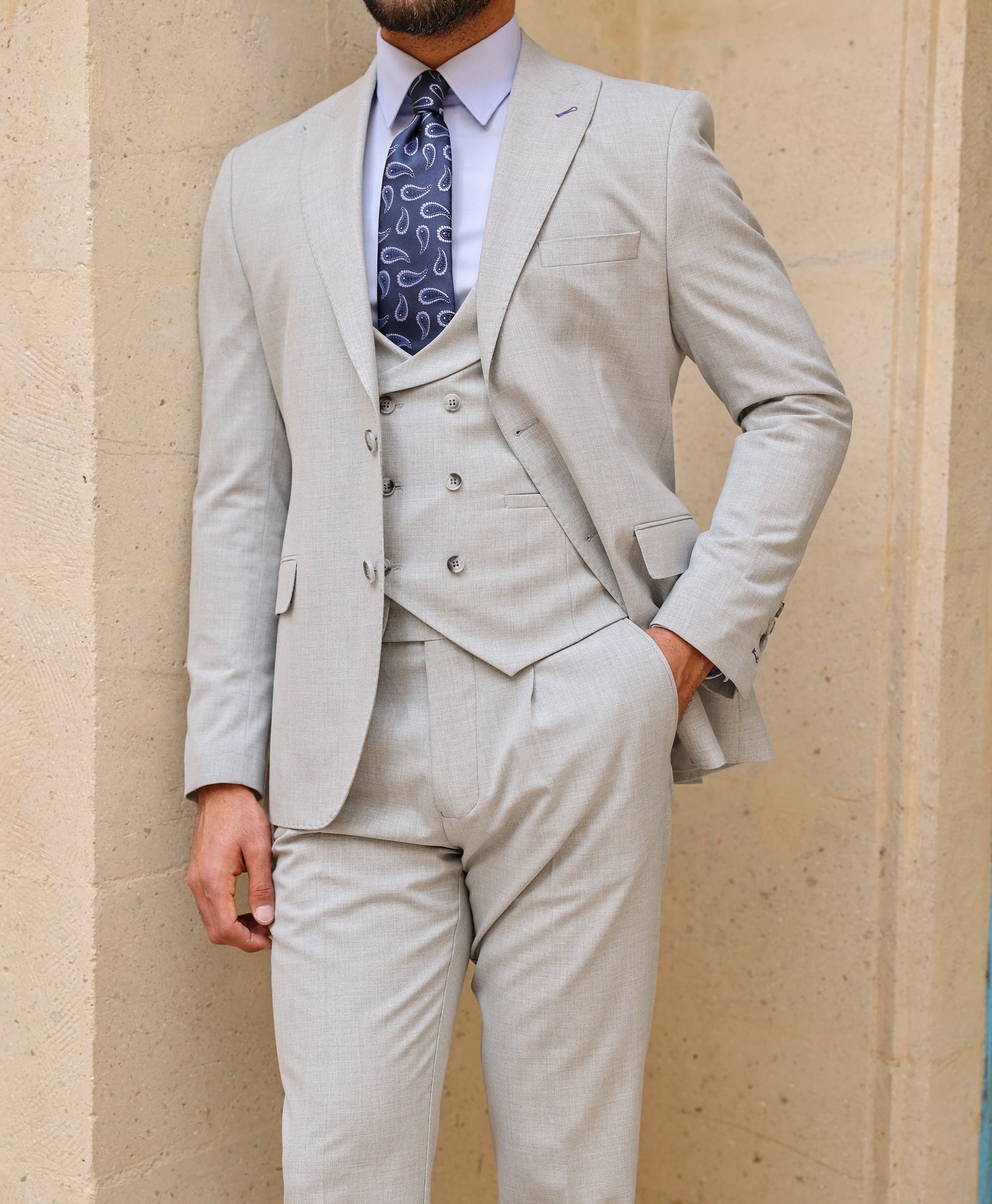 Grey Modern-Fit Suit 3-Piece