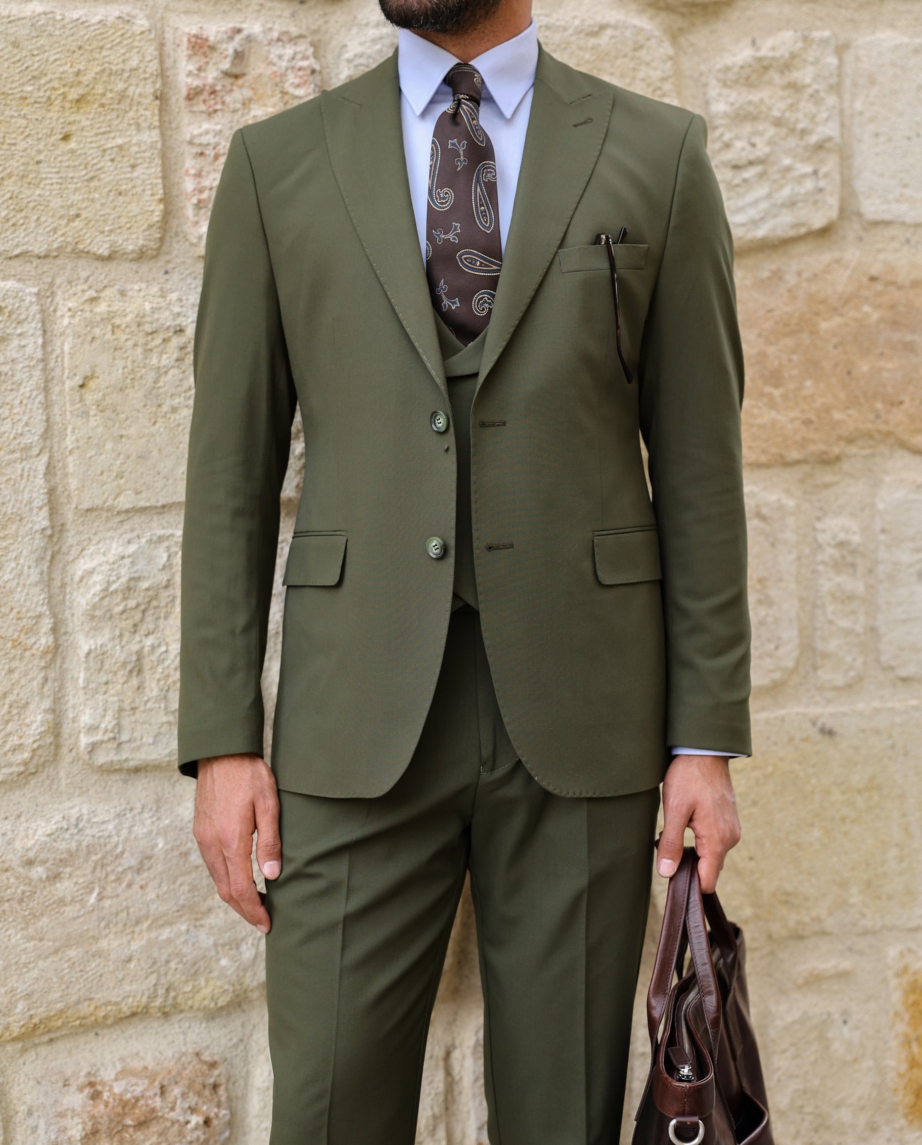 Khaki Modern-Fit Suit 3-Piece