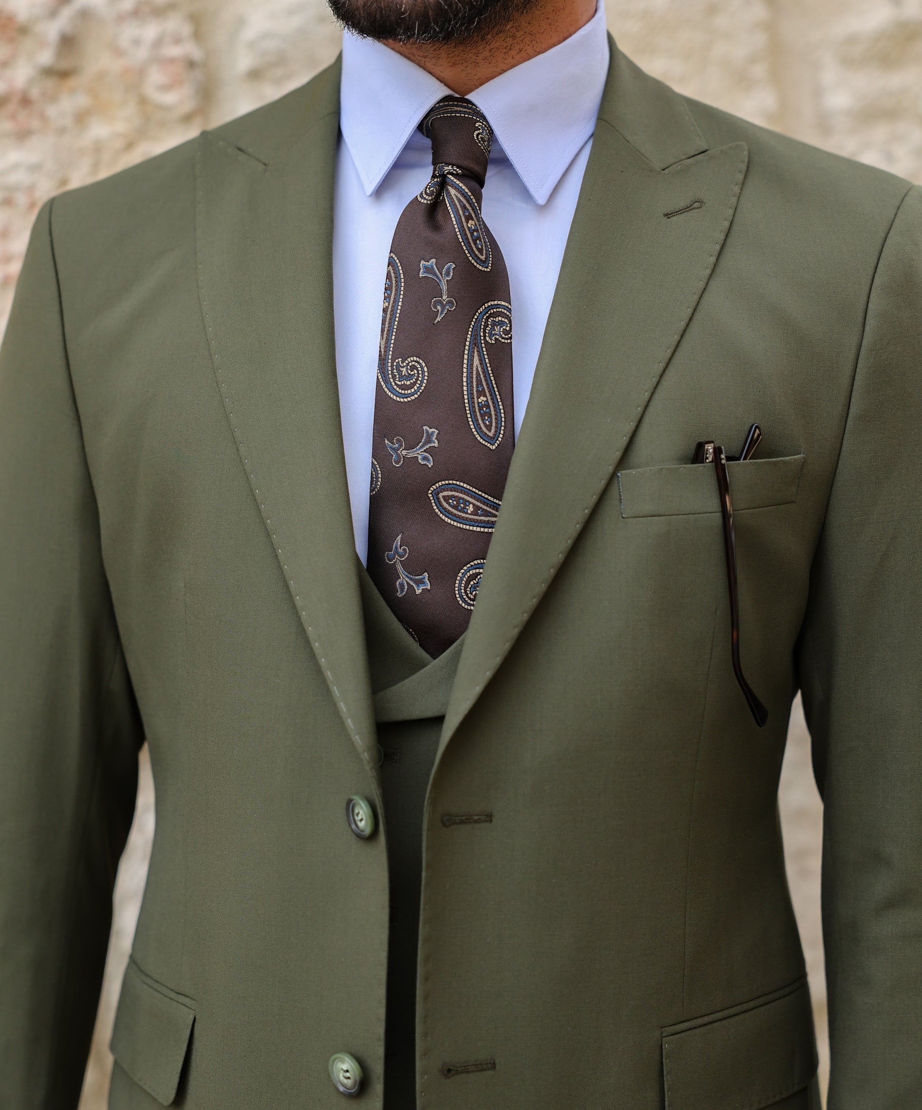 Khaki Modern-Fit Suit 3-Piece