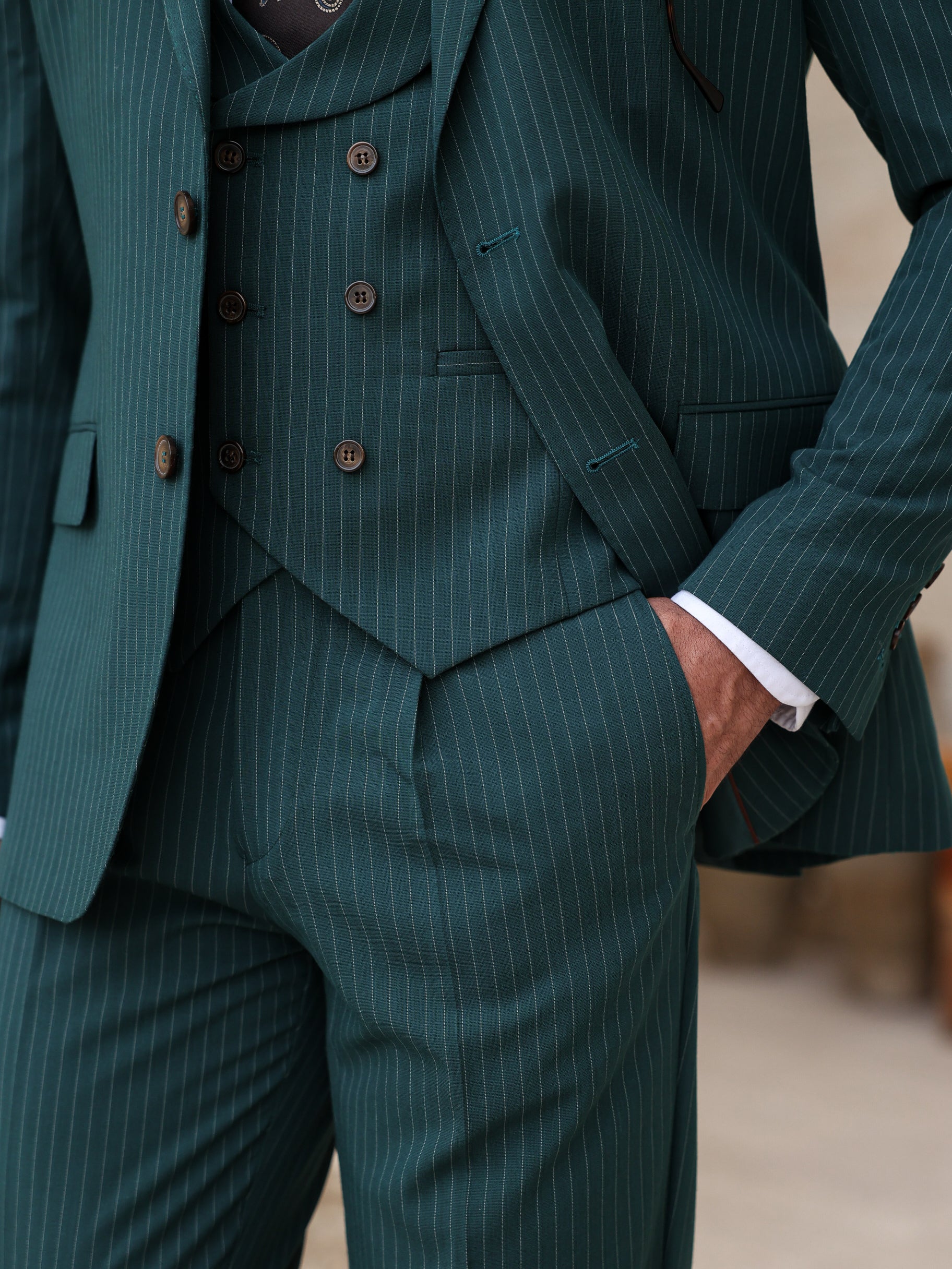 Green Striped Modern-Fit Suit 3-Piece