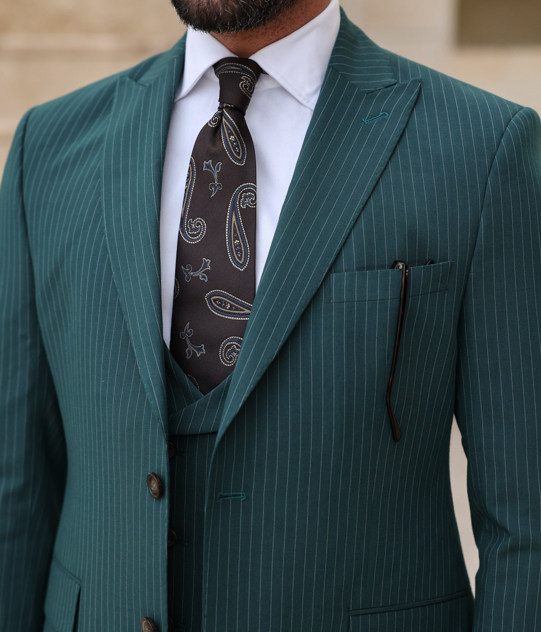 Green Striped Modern-Fit Suit 3-Piece