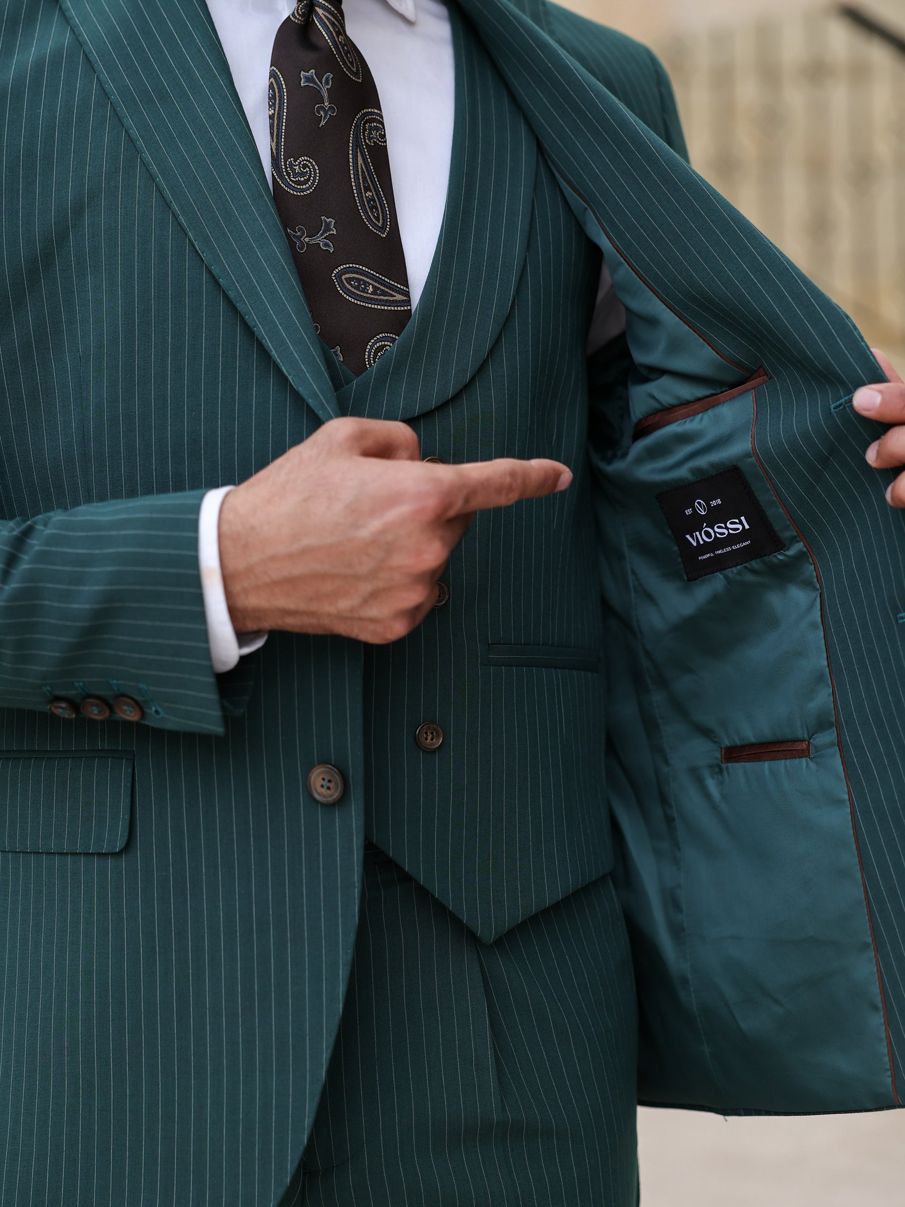 Green Striped Modern-Fit Suit 3-Piece