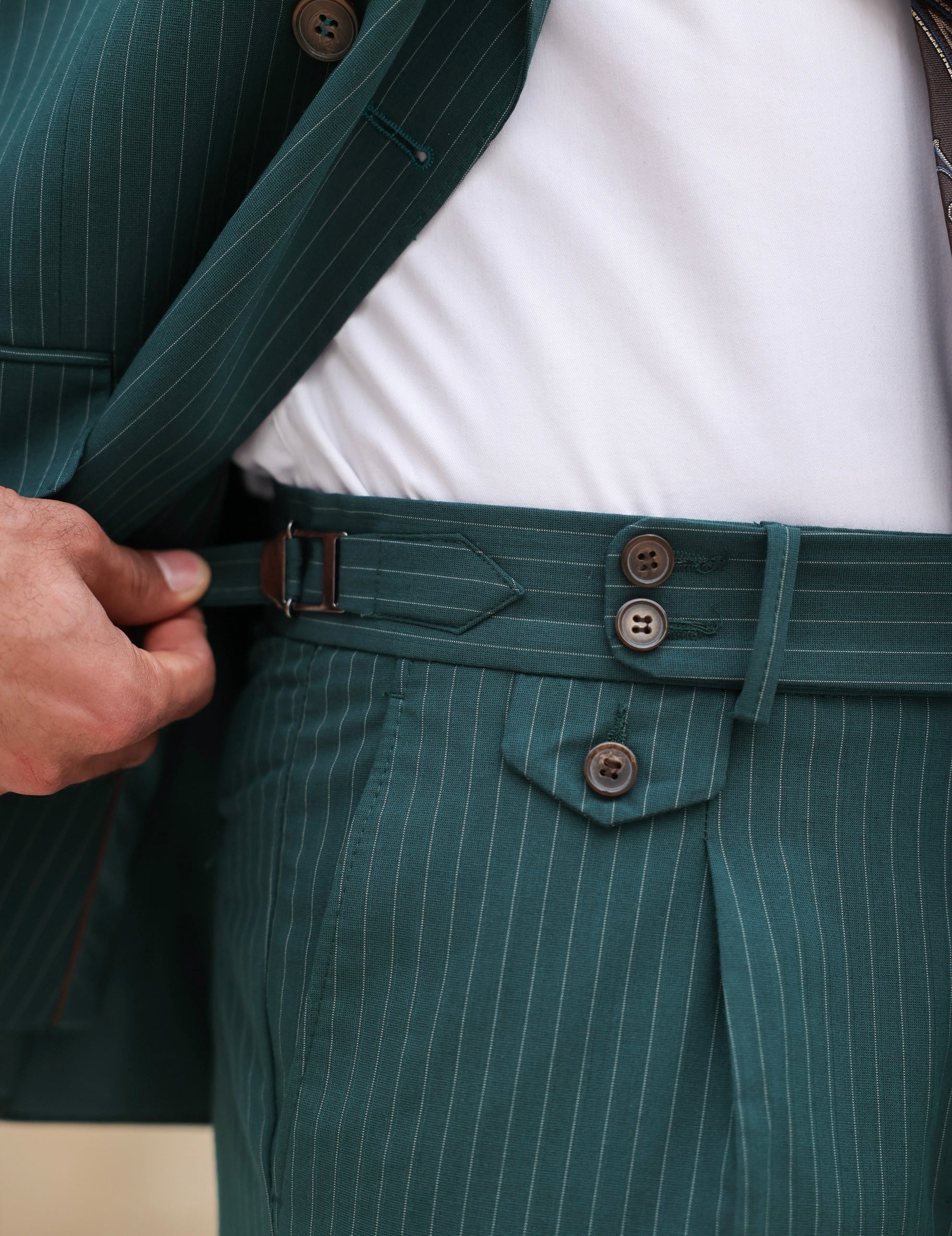 Green Striped Double Breasted Suit 2-Piece