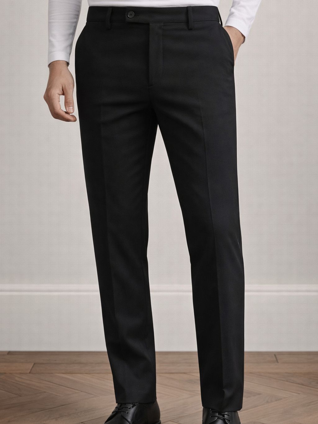Black Mid Waist Slim-Fit Pants