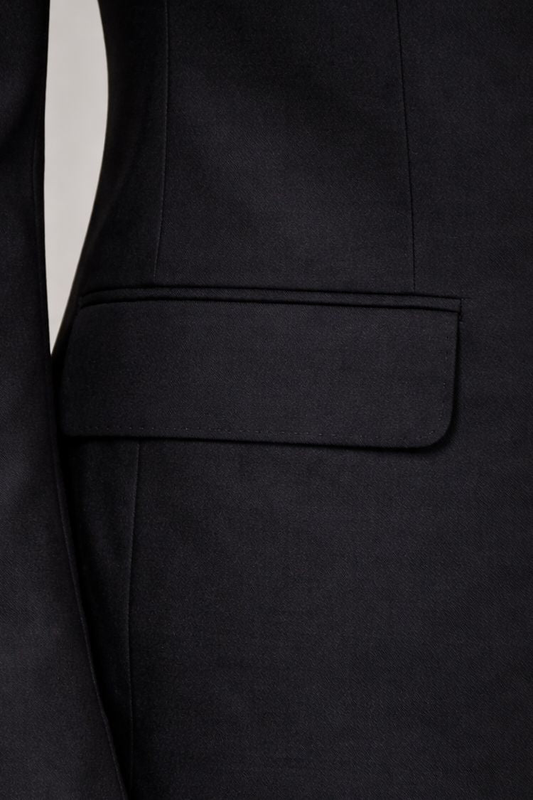 VIOSSI Black Slim-Fit Suit 3-Piece front view showing italian suit styles with tailored jacket, vest and trousers