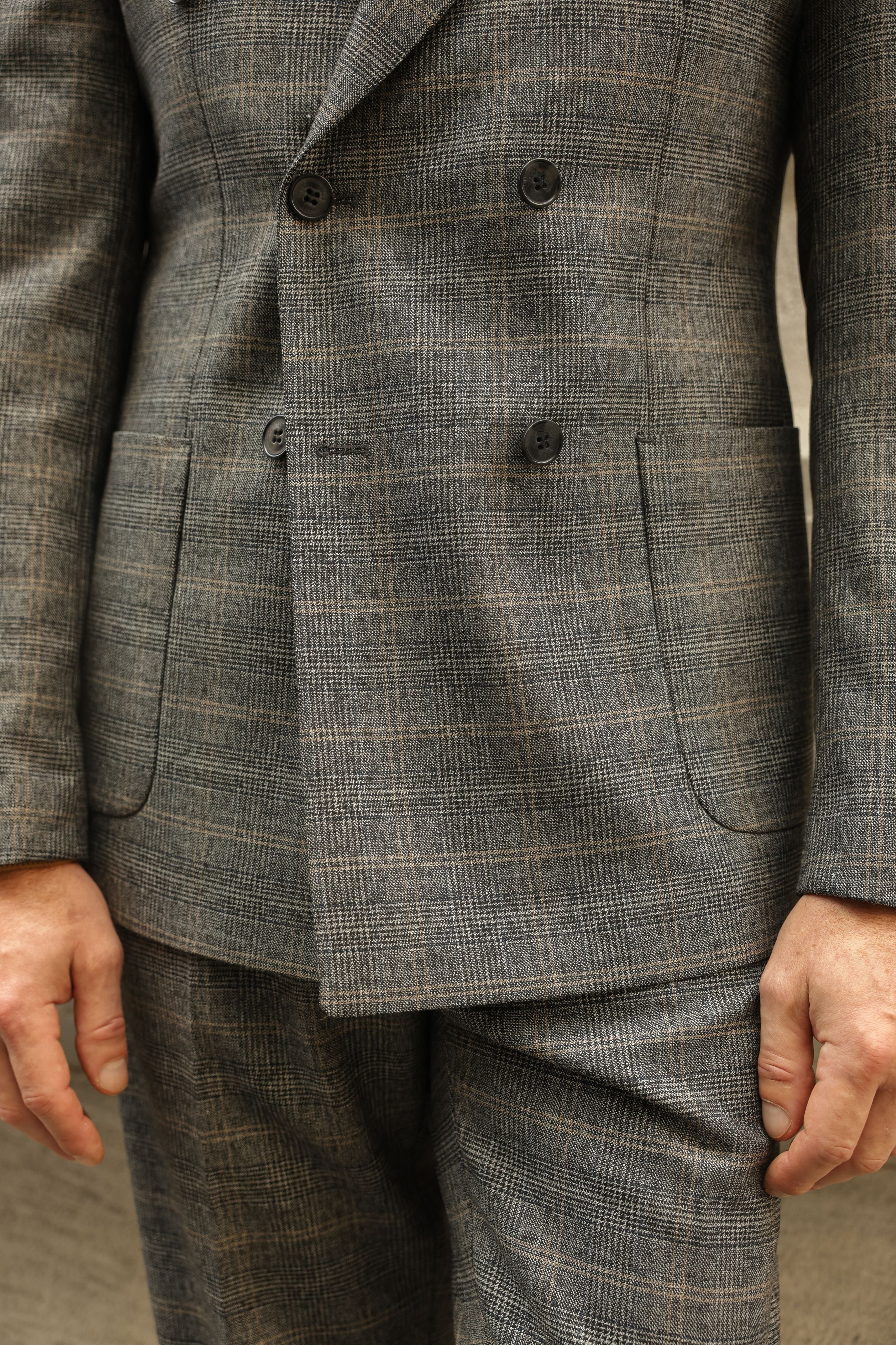 Grey Plaid Double Breasted Suit 2-Piece