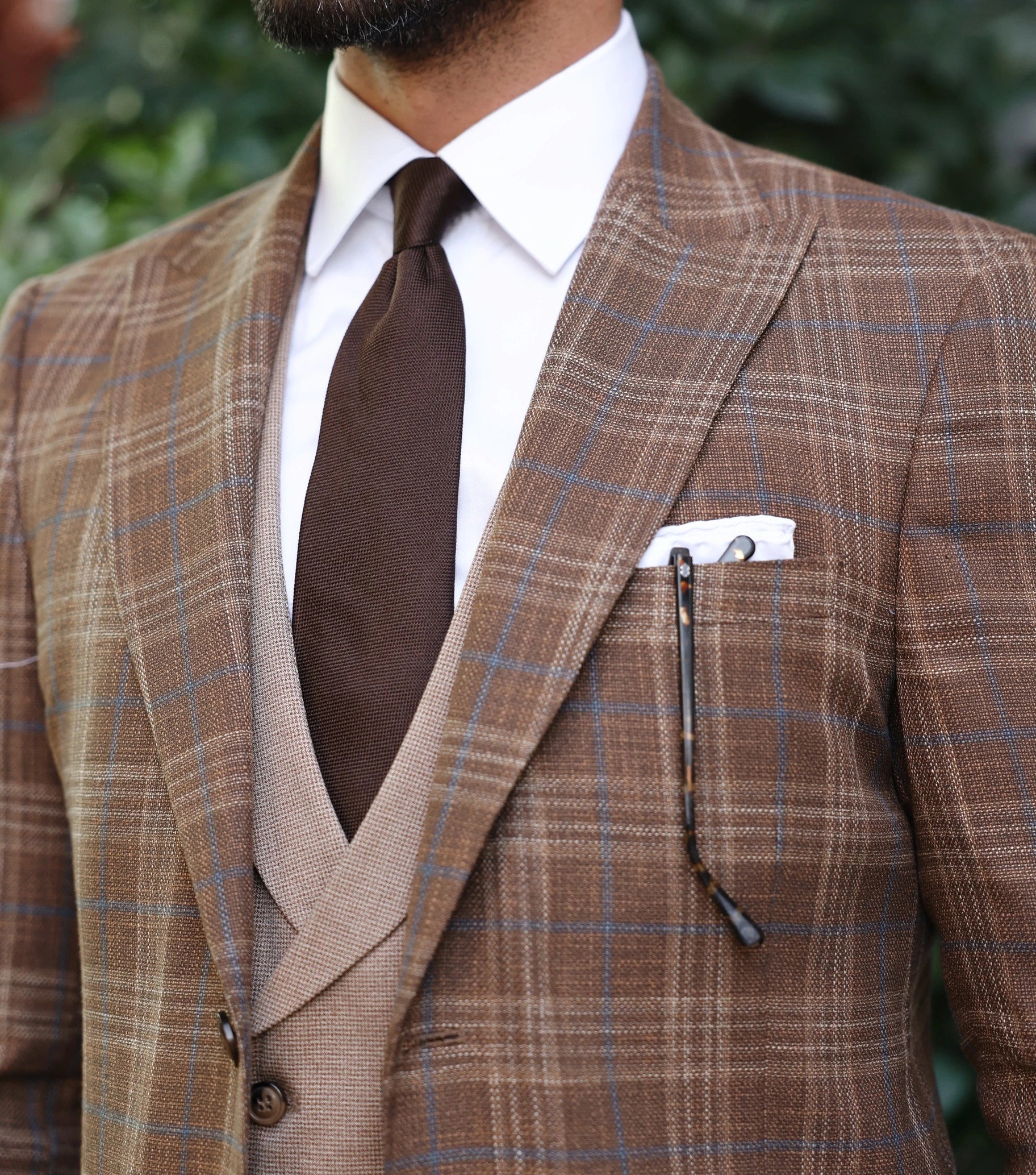 Brown Plaid Slim-Fit Suit 3-Piece