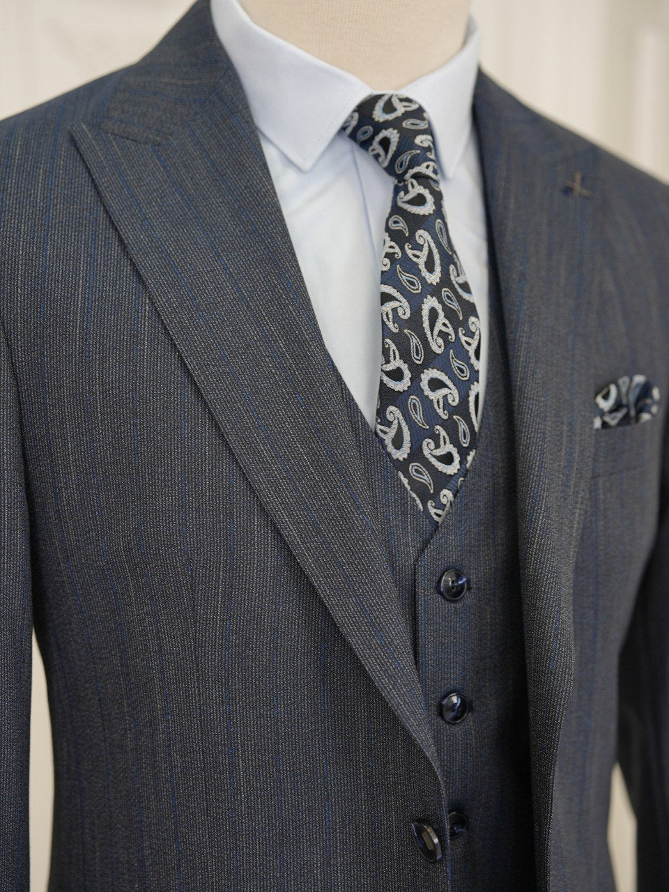 Navy Striped Slim-Fit Suit 3-Piece