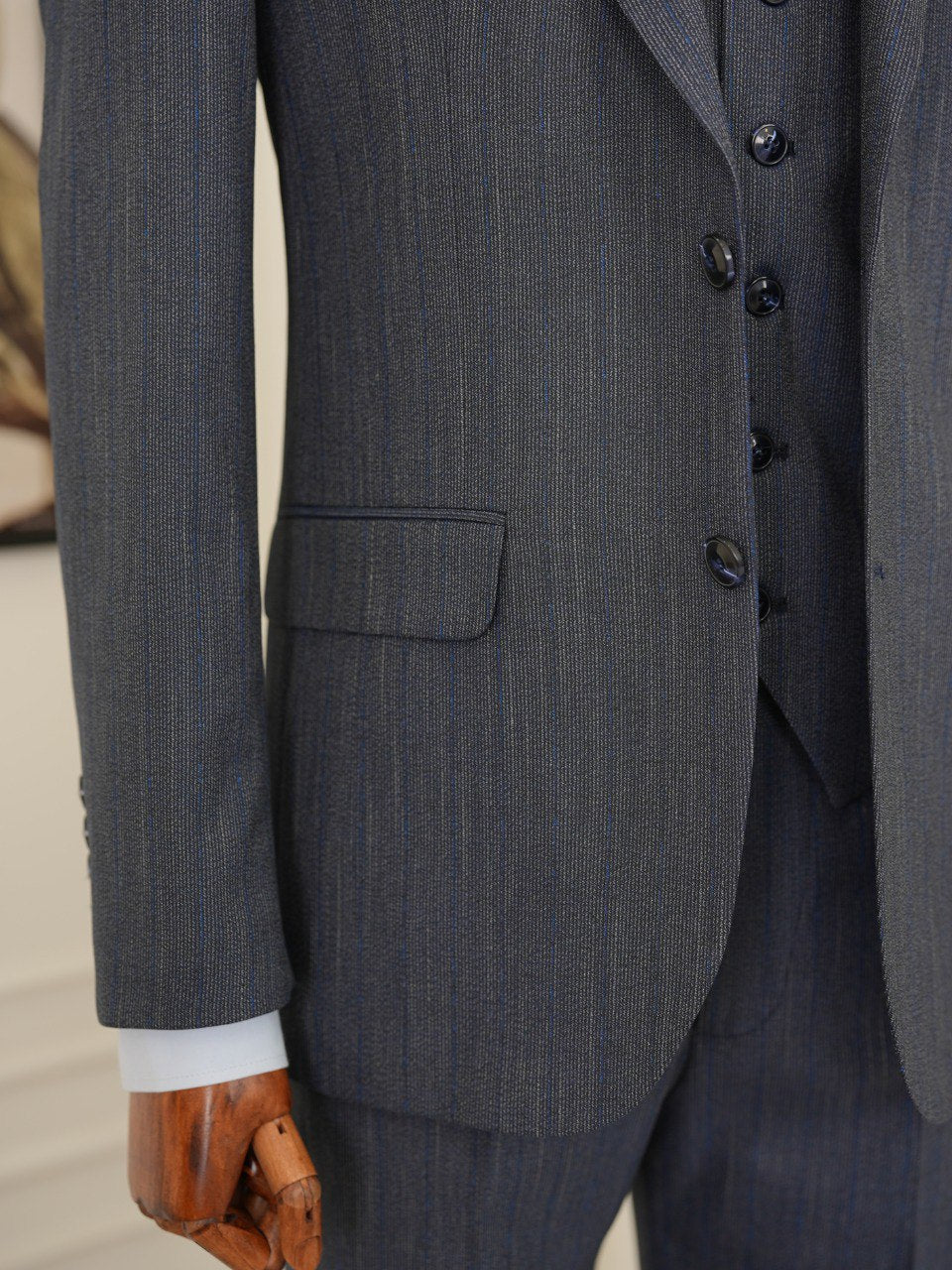 Navy Striped Slim-Fit Suit 3-Piece