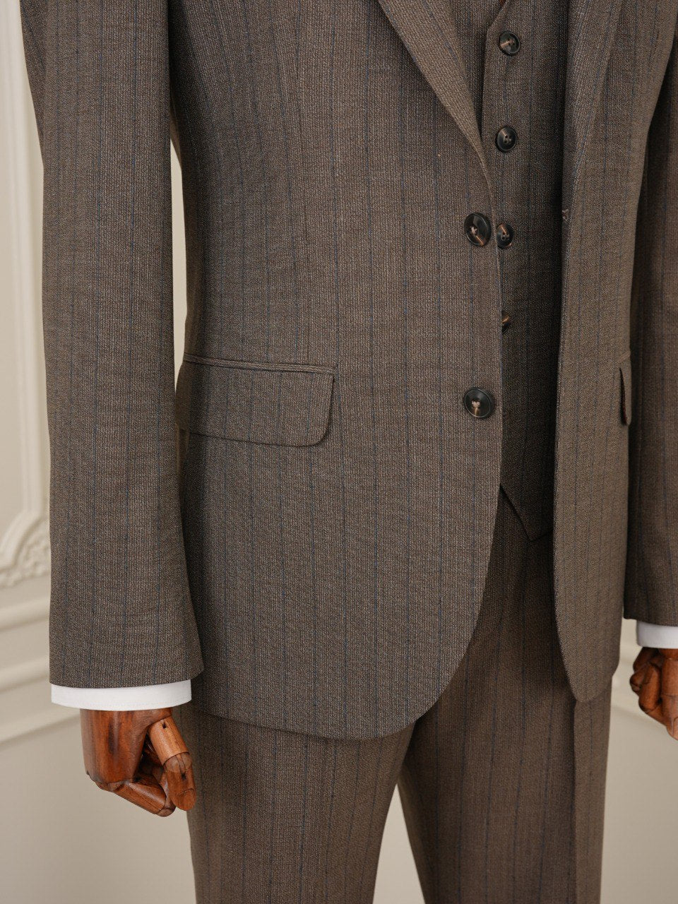 Brown Striped Slim-Fit Suit 3-Piece