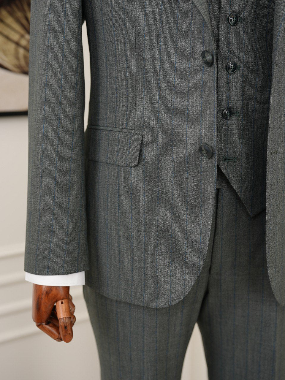 Green Striped Slim-Fit Suit 3-Piece