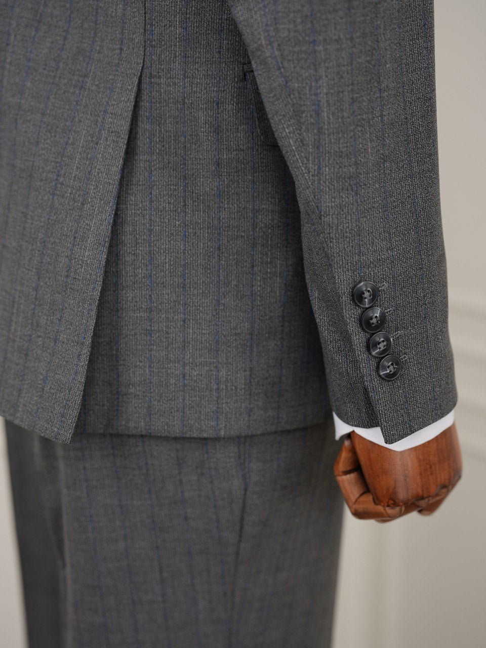Grey Striped Slim-Fit Suit 3-Piece