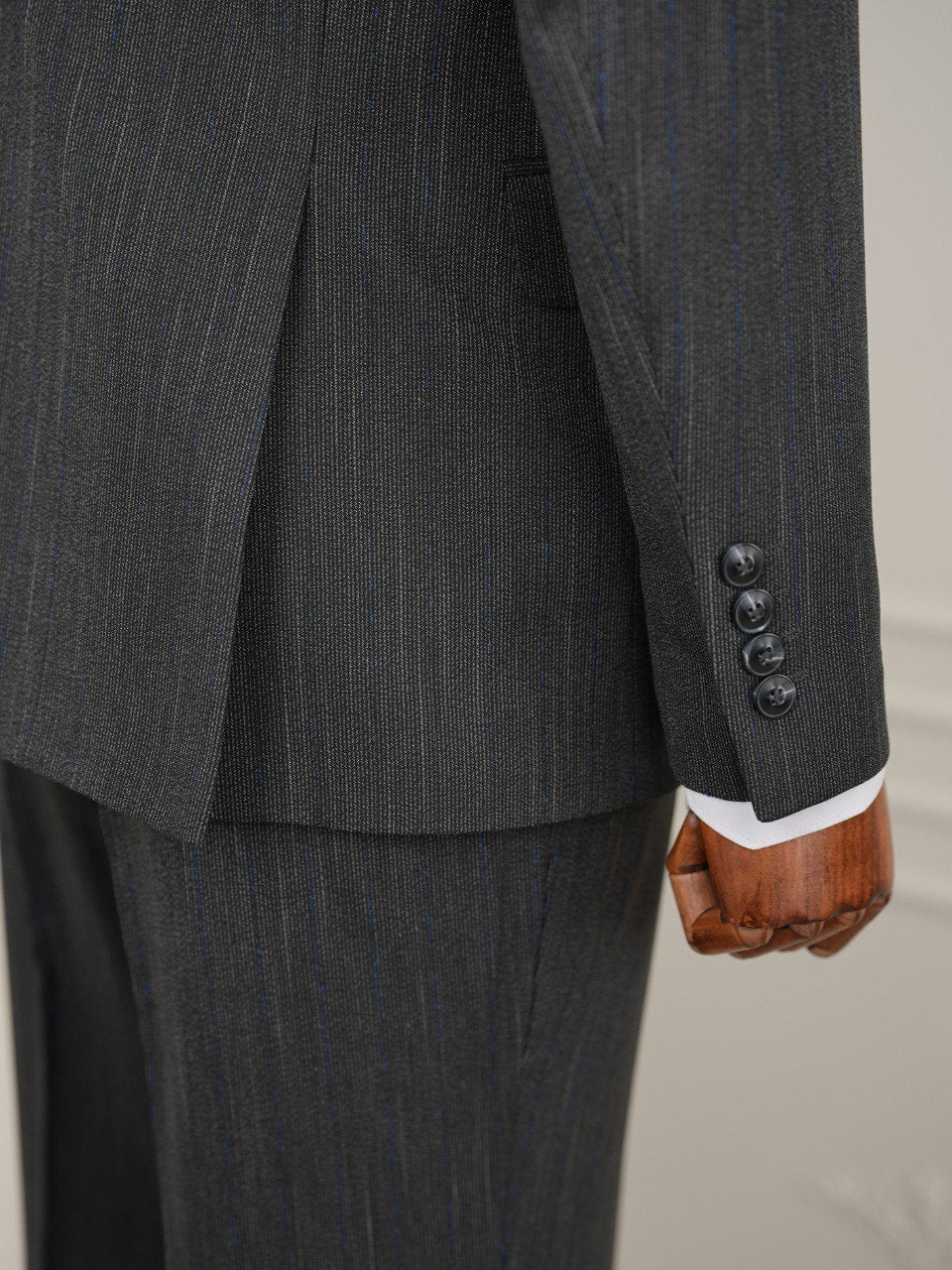 Grey Striped Slim-Fit Suit 3-Piece