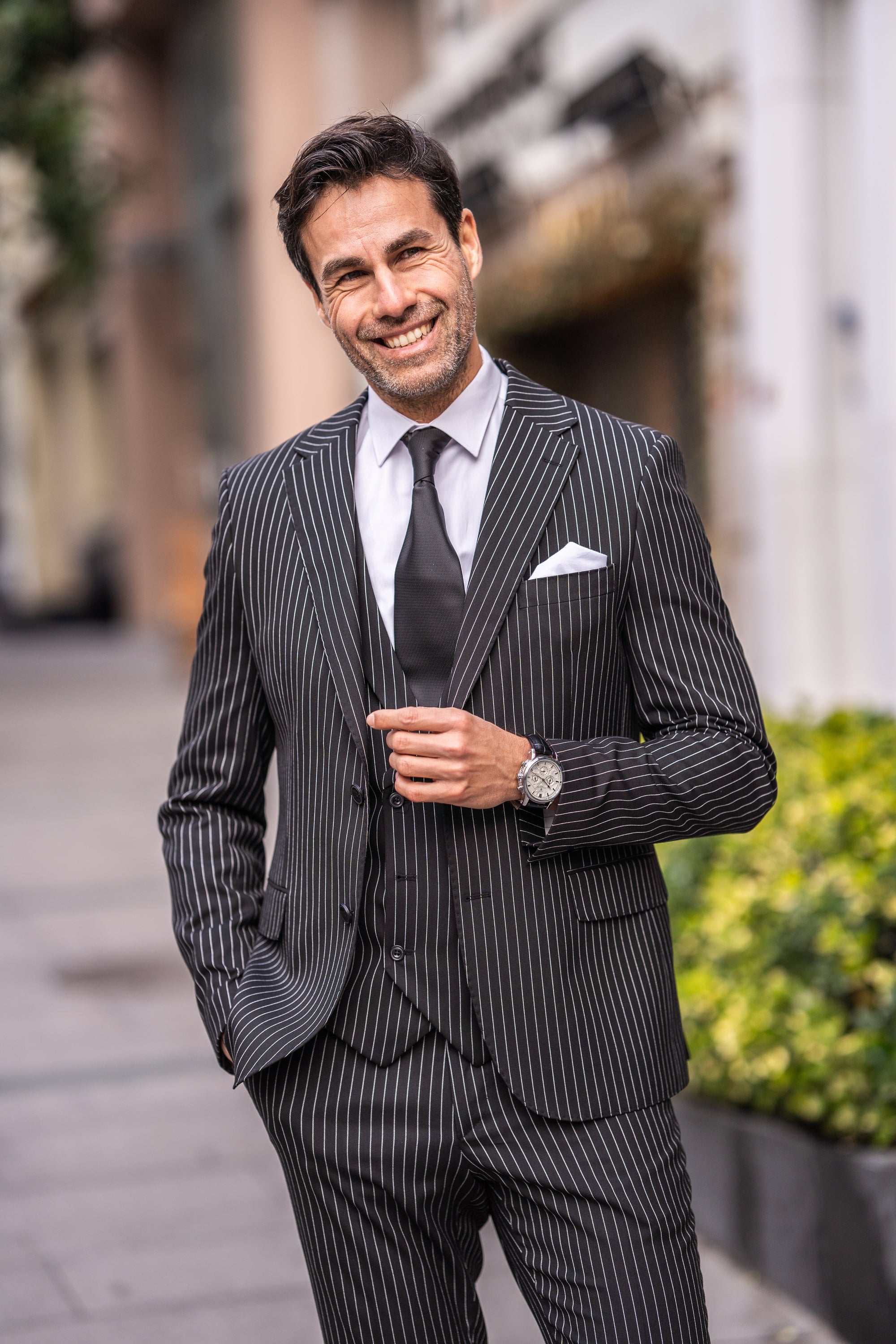 Black Striped Slim-Fit Suit 3-Piece