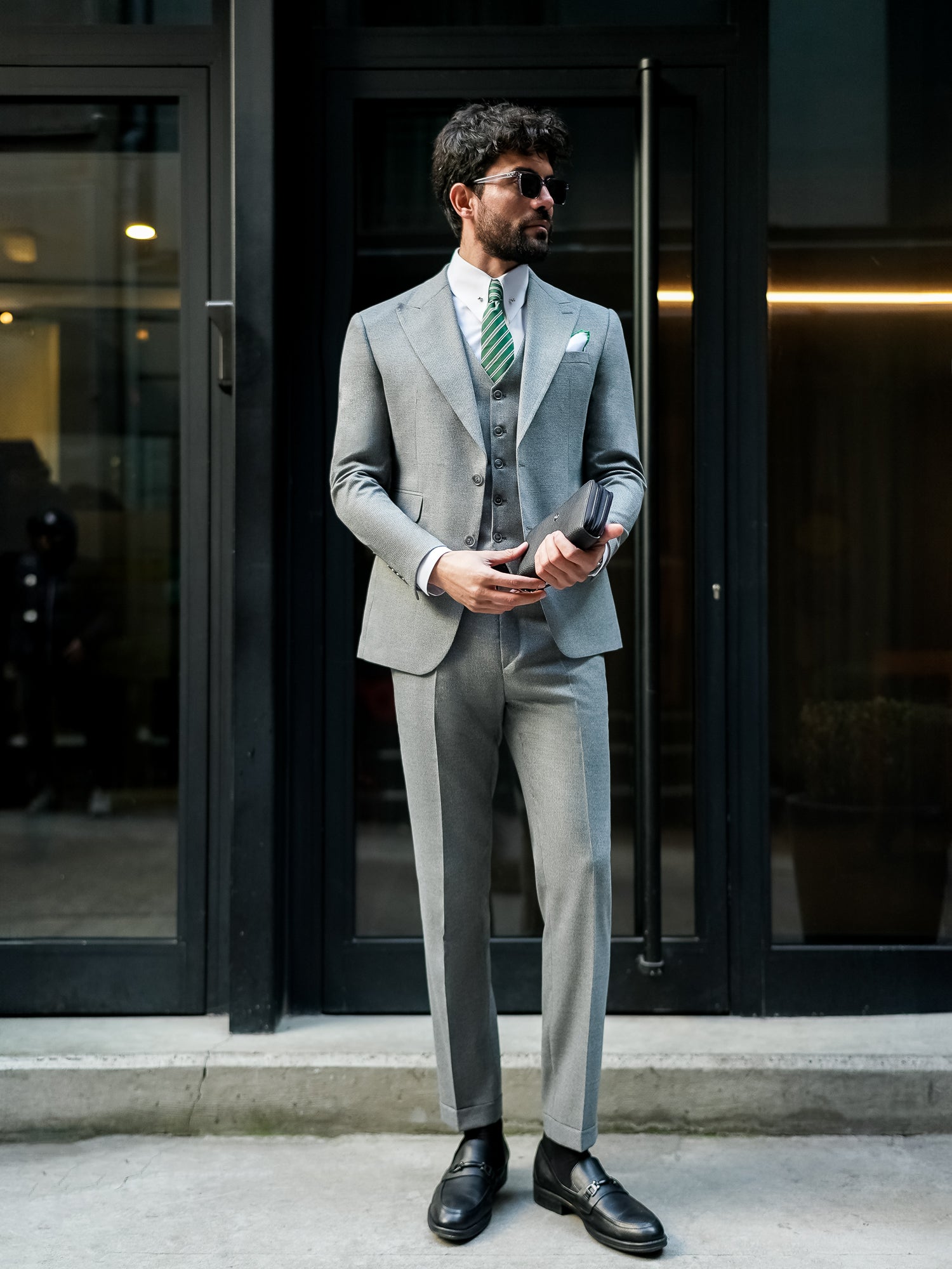 Grey Striped Slim-Fit Suit 3-Piece