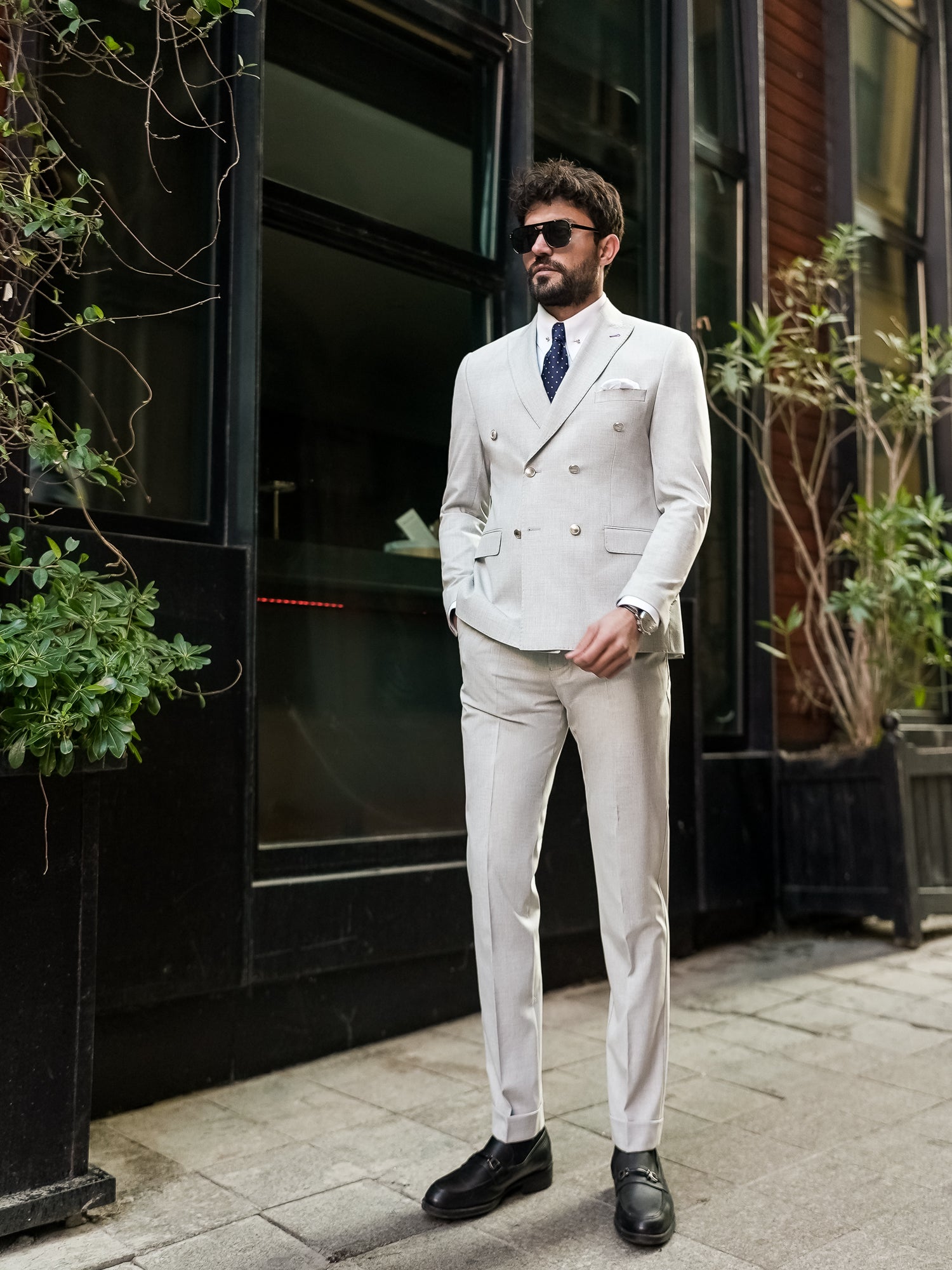 Grey Double Breasted Suit 2-Piece