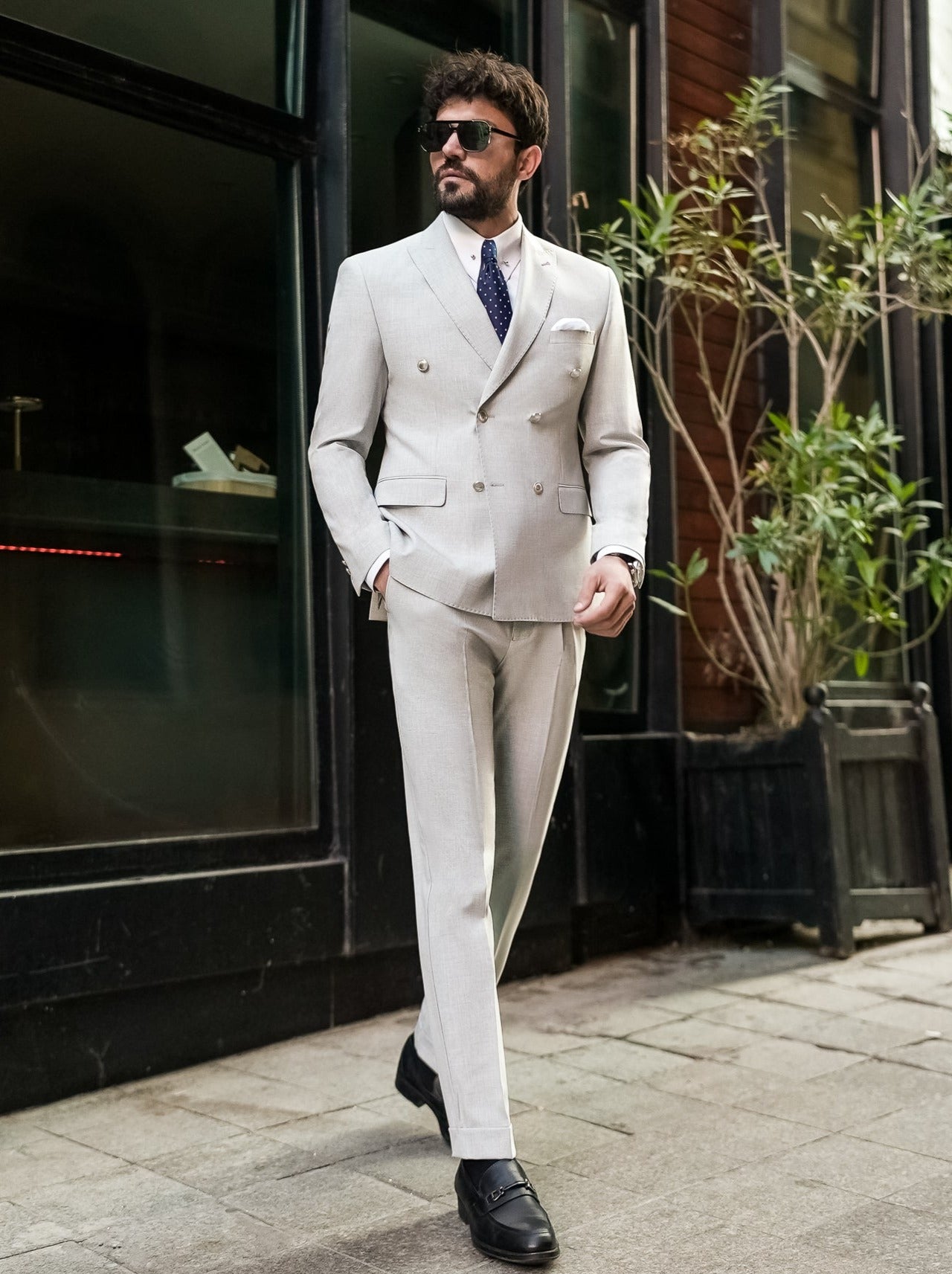 Grey Double Breasted Suit 2-Piece