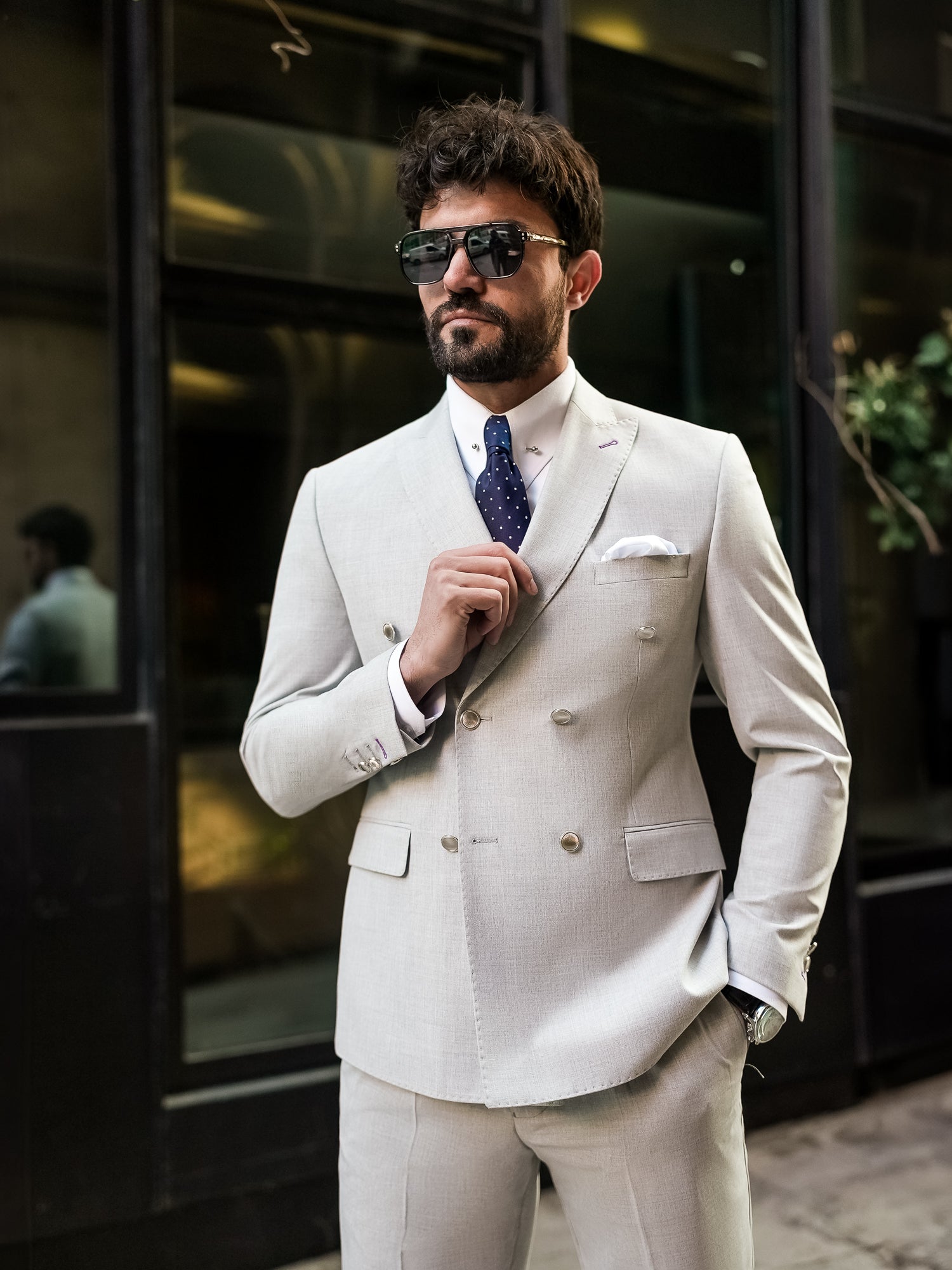 Grey Double Breasted Suit 2-Piece