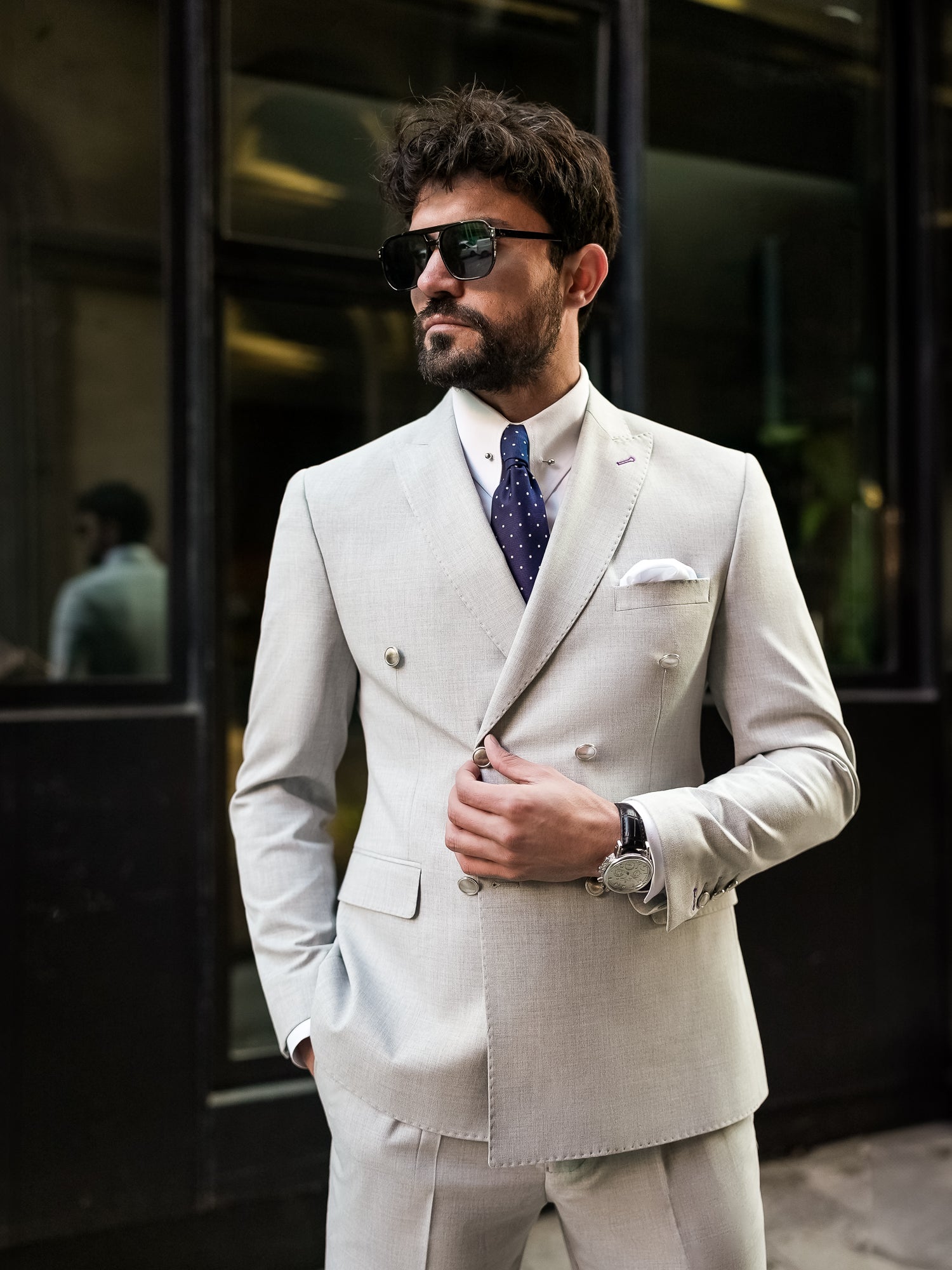 Grey Double Breasted Suit 2-Piece