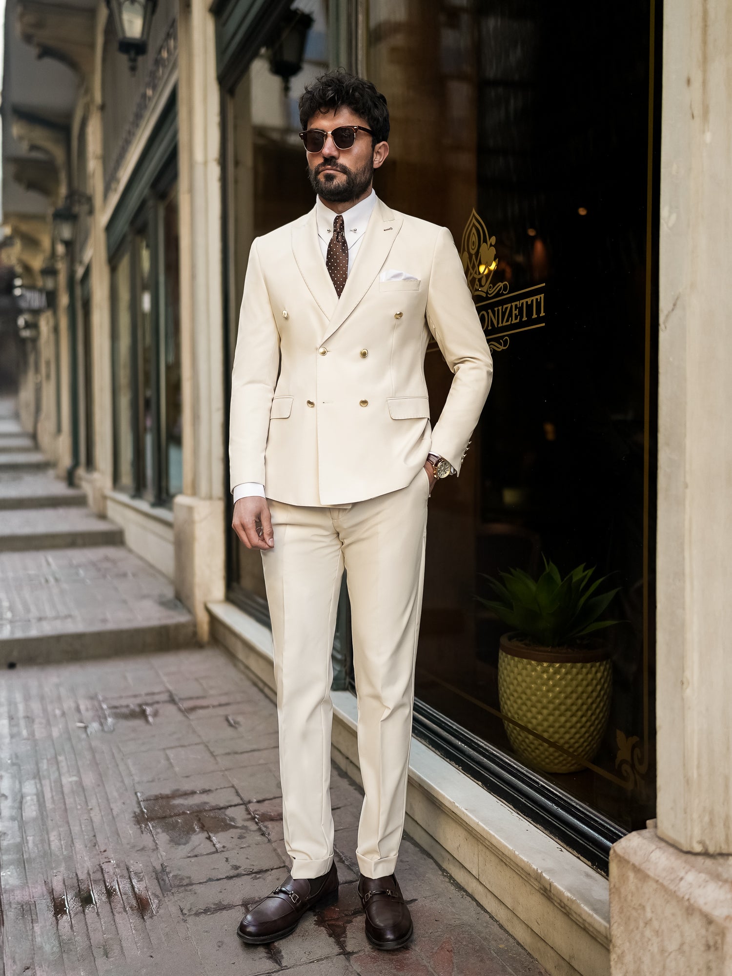Beige Double Breasted Suit 2-Piece