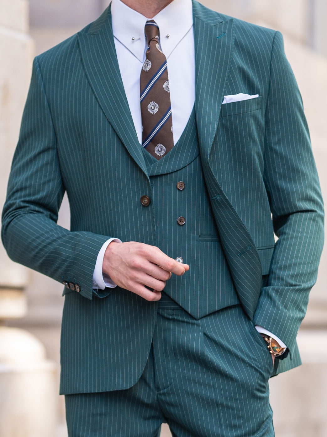 Green Striped Modern-Fit Suit 3-Piece