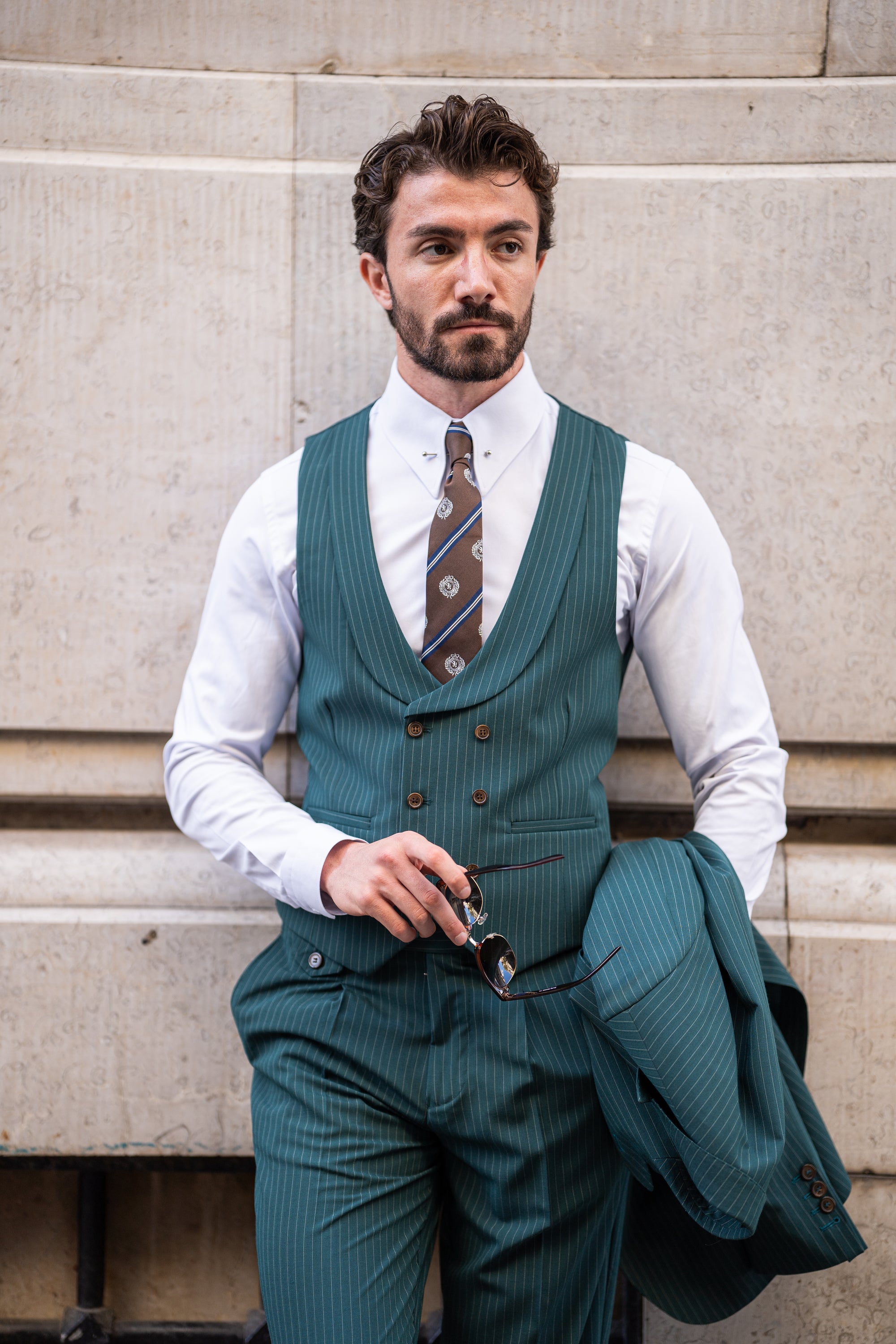 Green Striped Modern-Fit Suit 3-Piece