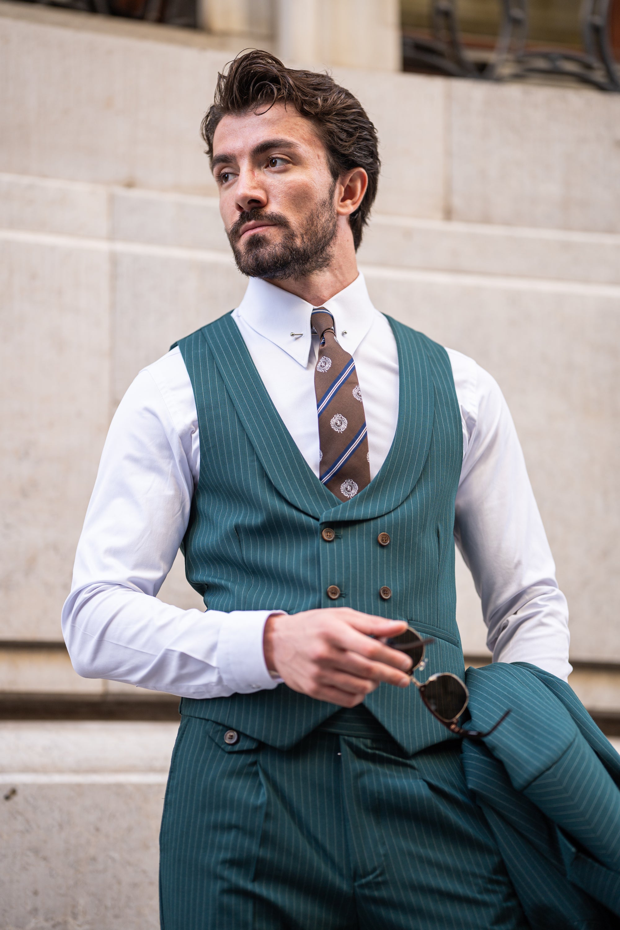 Green Striped Modern-Fit Suit 3-Piece