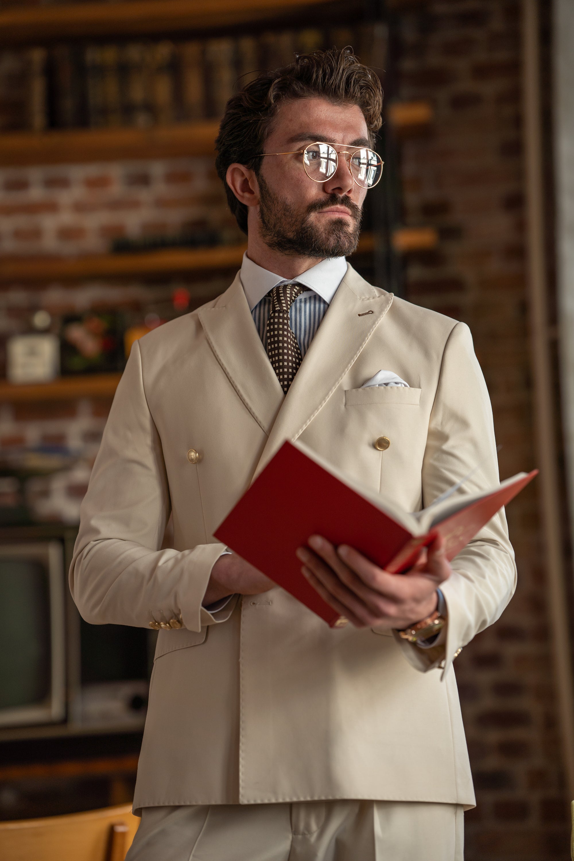 Beige Double Breasted Suit 2-Piece