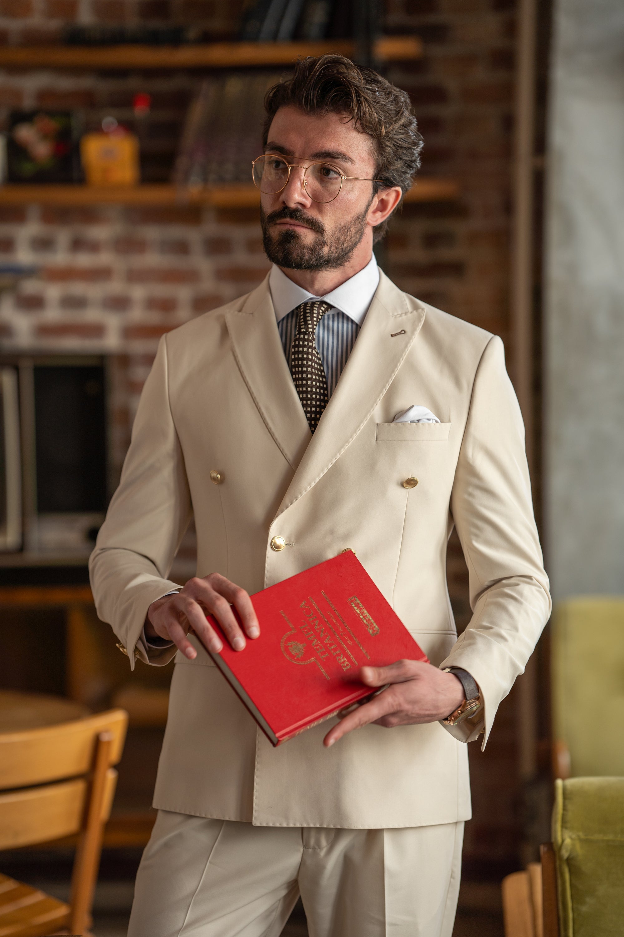 Beige Double Breasted Suit 2-Piece