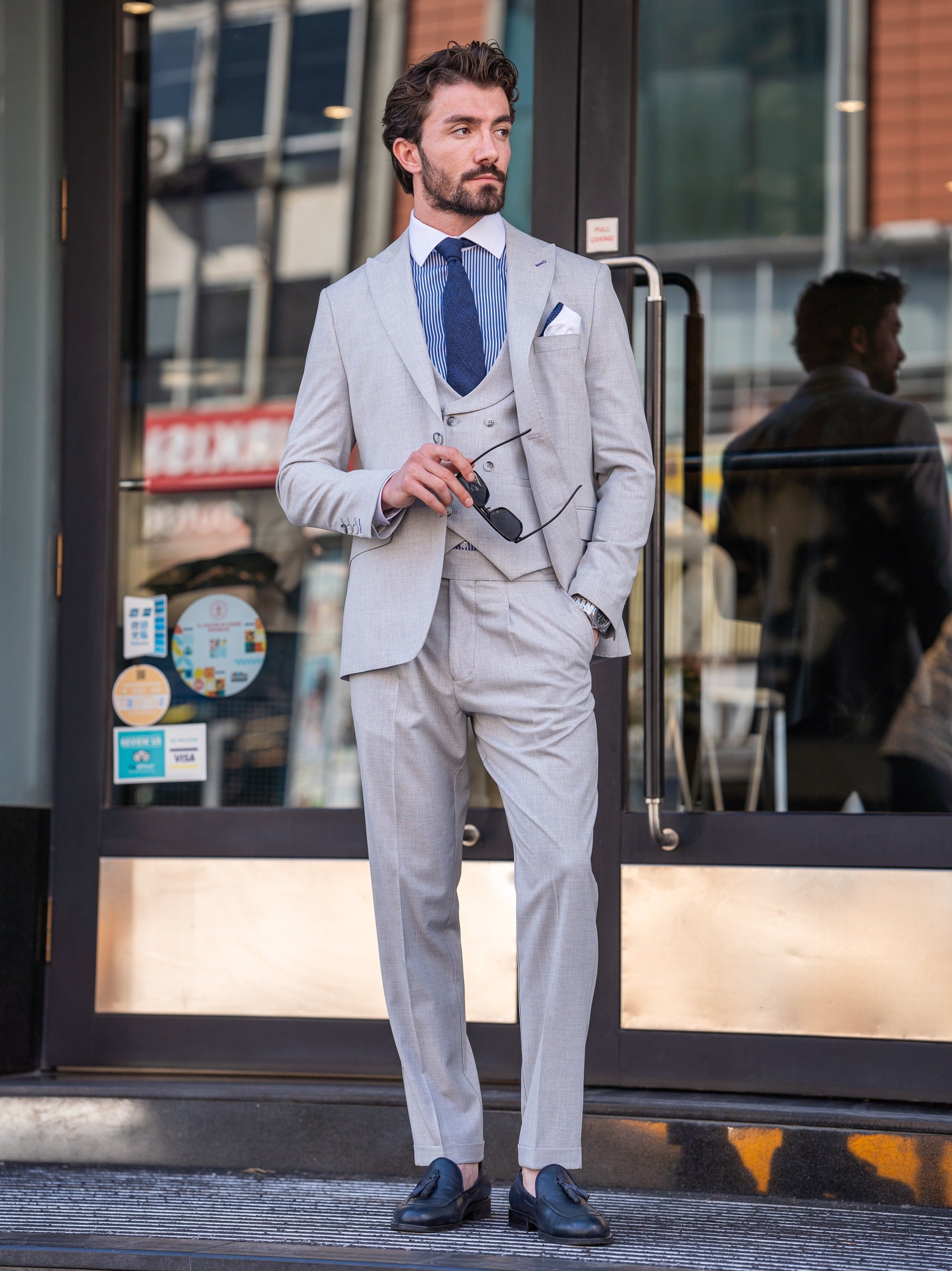 Grey Modern-Fit Suit 3-Piece