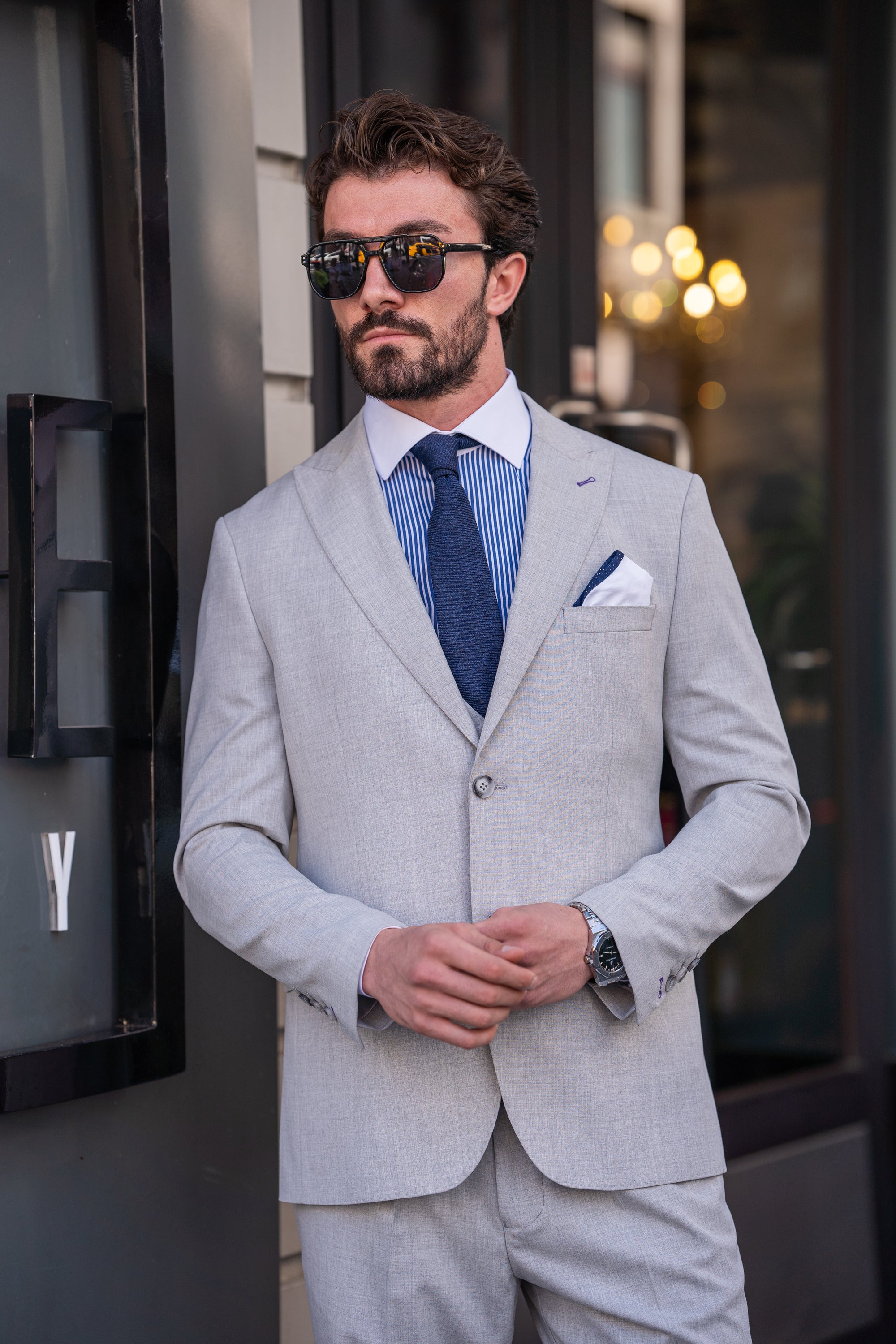 Grey Modern-Fit Suit 3-Piece