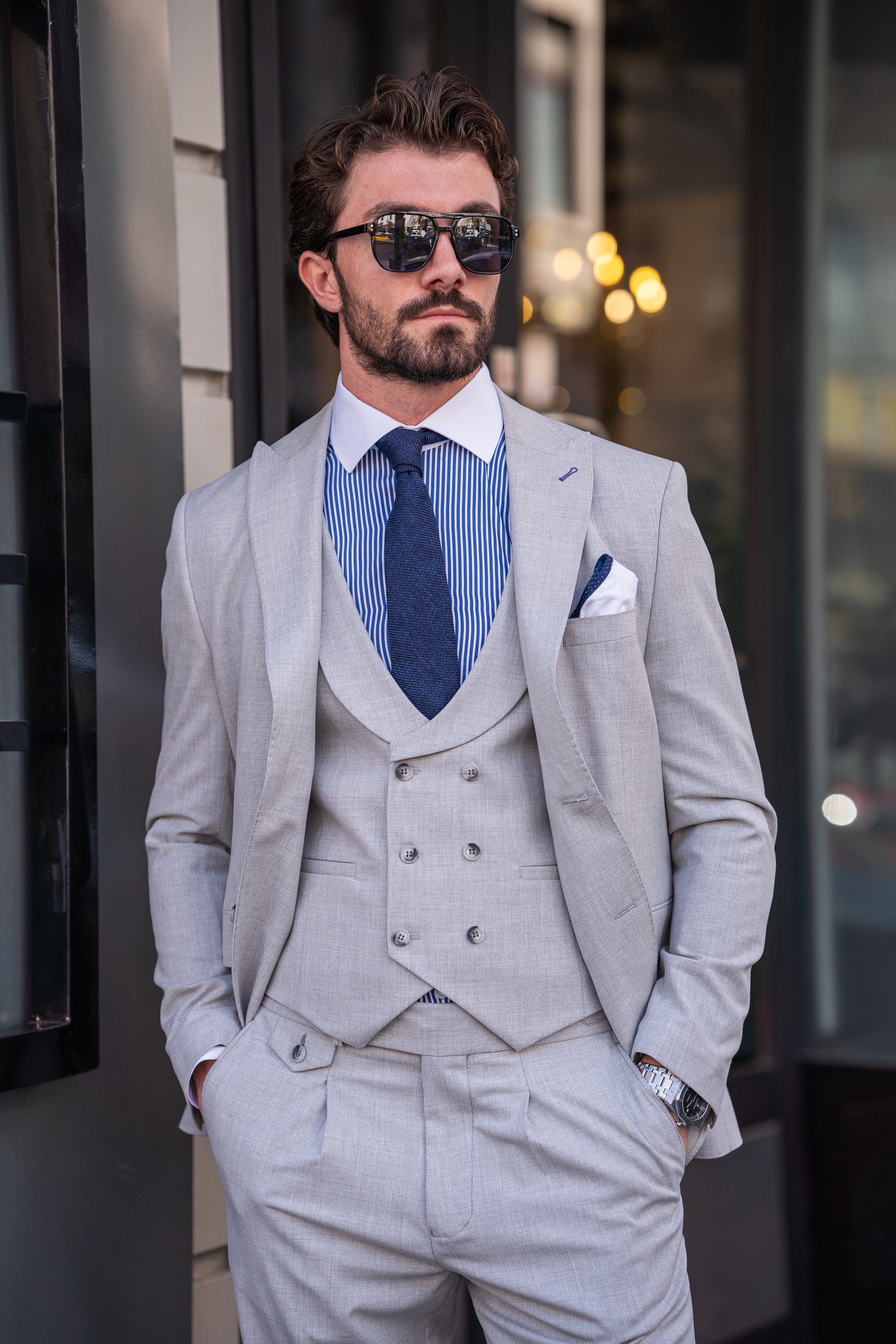 Grey Modern-Fit Suit 3-Piece
