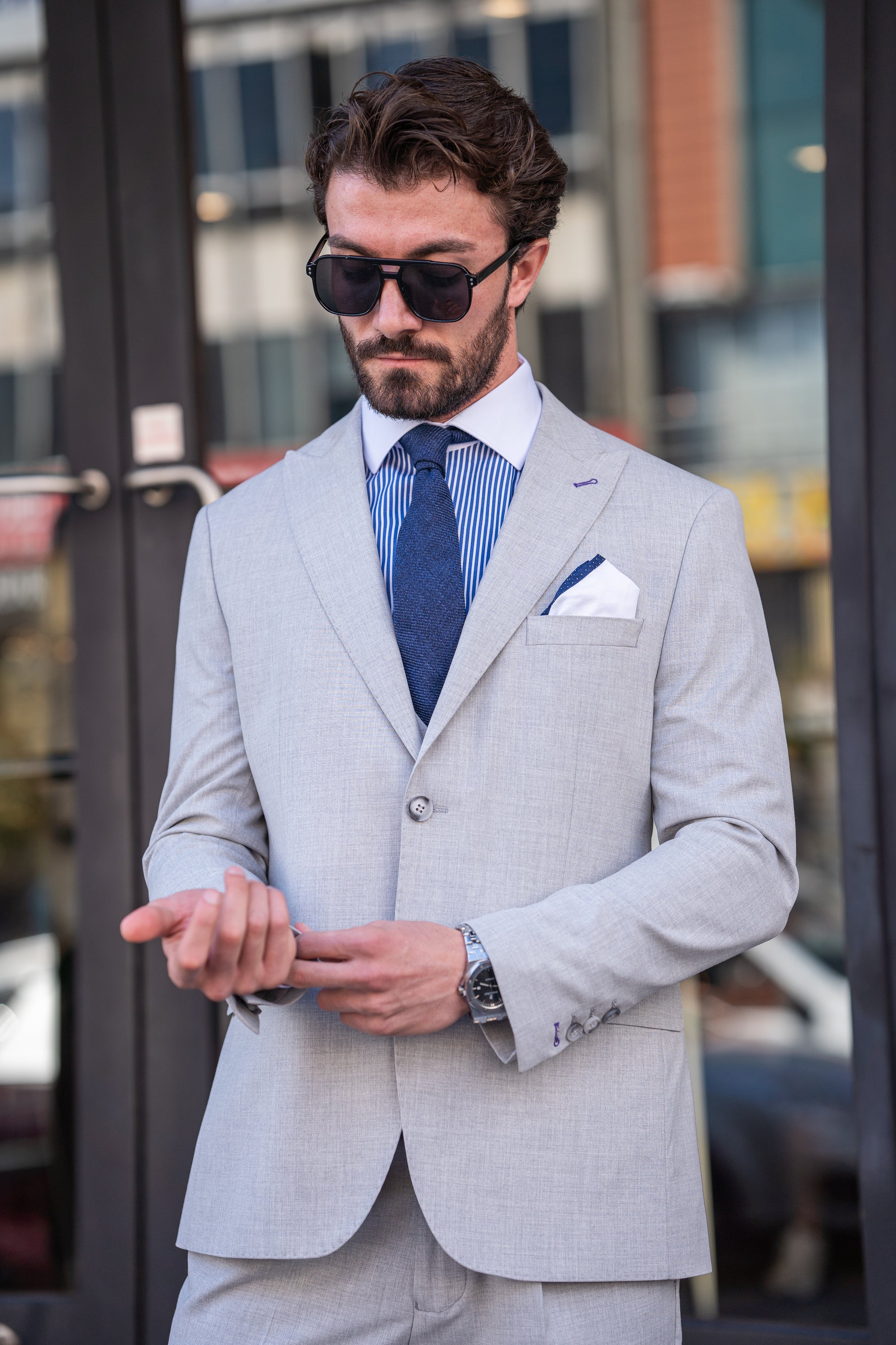 Grey Modern-Fit Suit 3-Piece