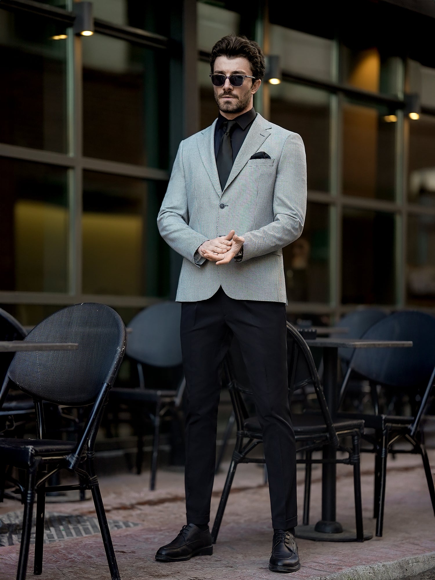 White Houndstooth Single Breasted Blazer