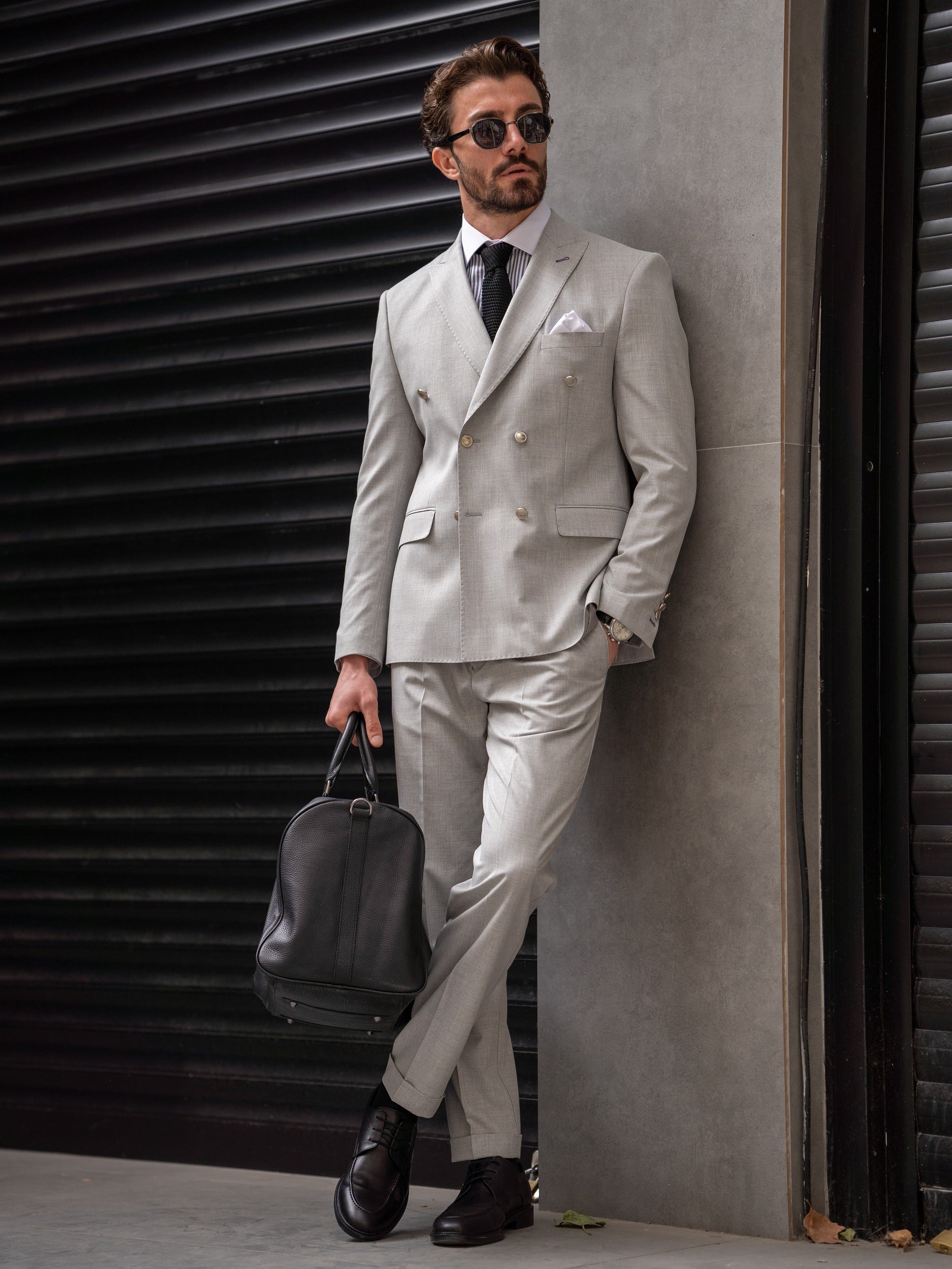 Grey Double Breasted Suit 2-Piece