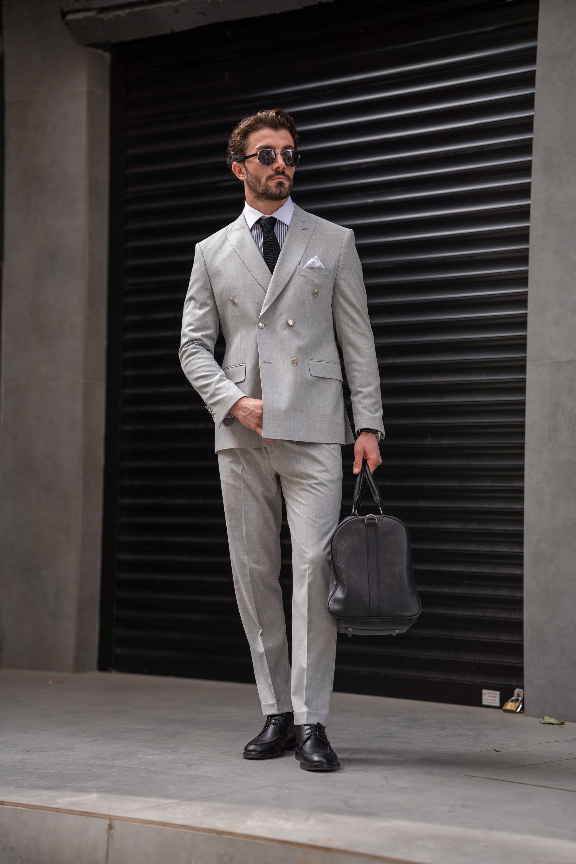 Grey Double Breasted Suit 2-Piece
