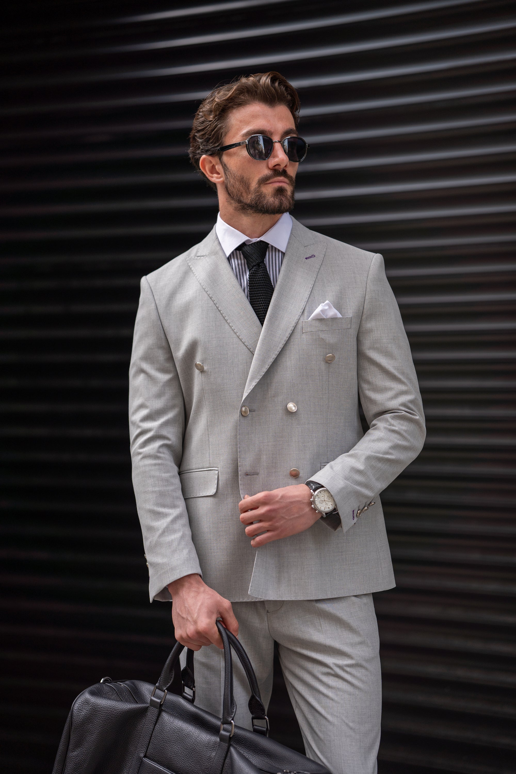 Grey Double Breasted Suit 2-Piece