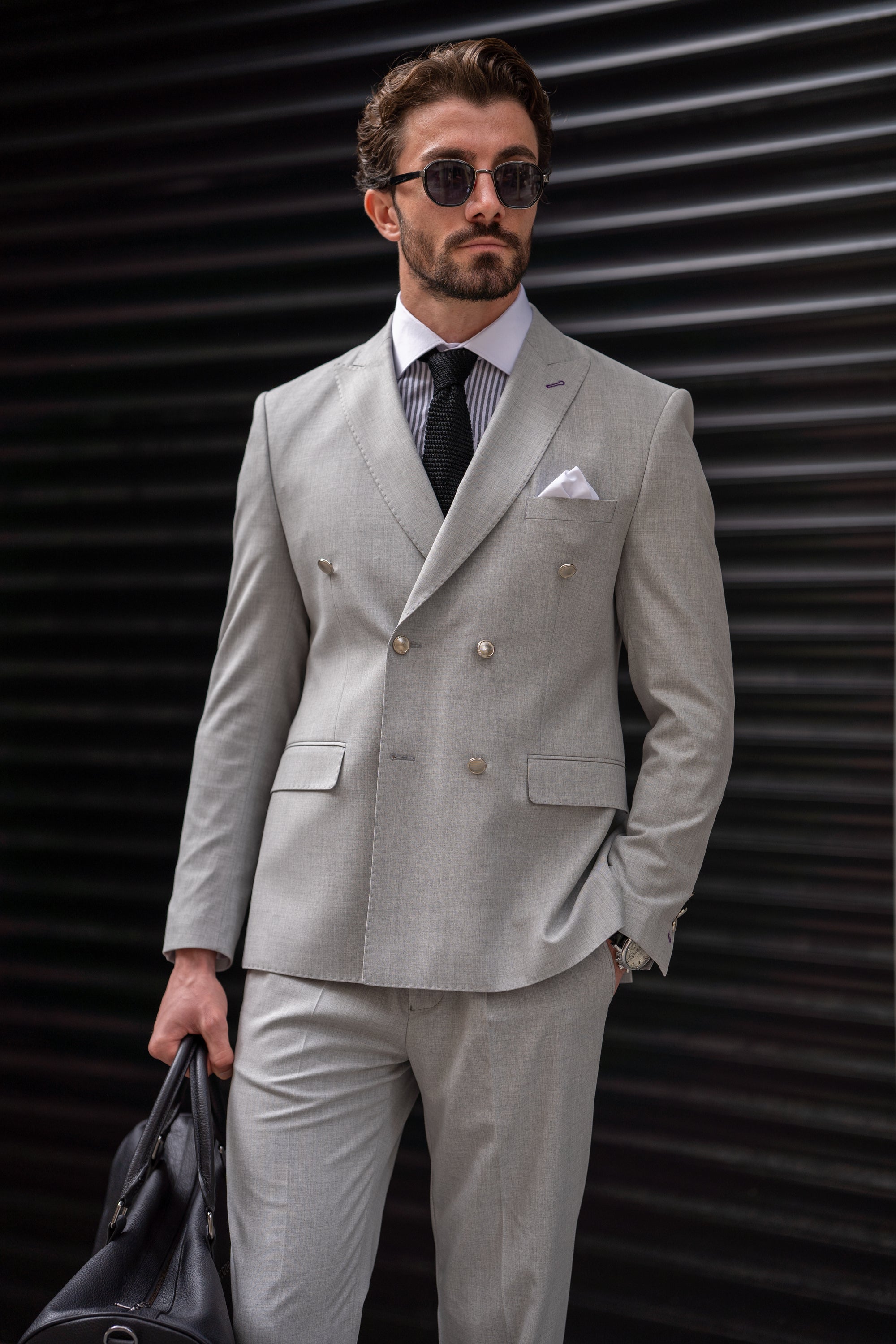 Grey Double Breasted Suit 2-Piece