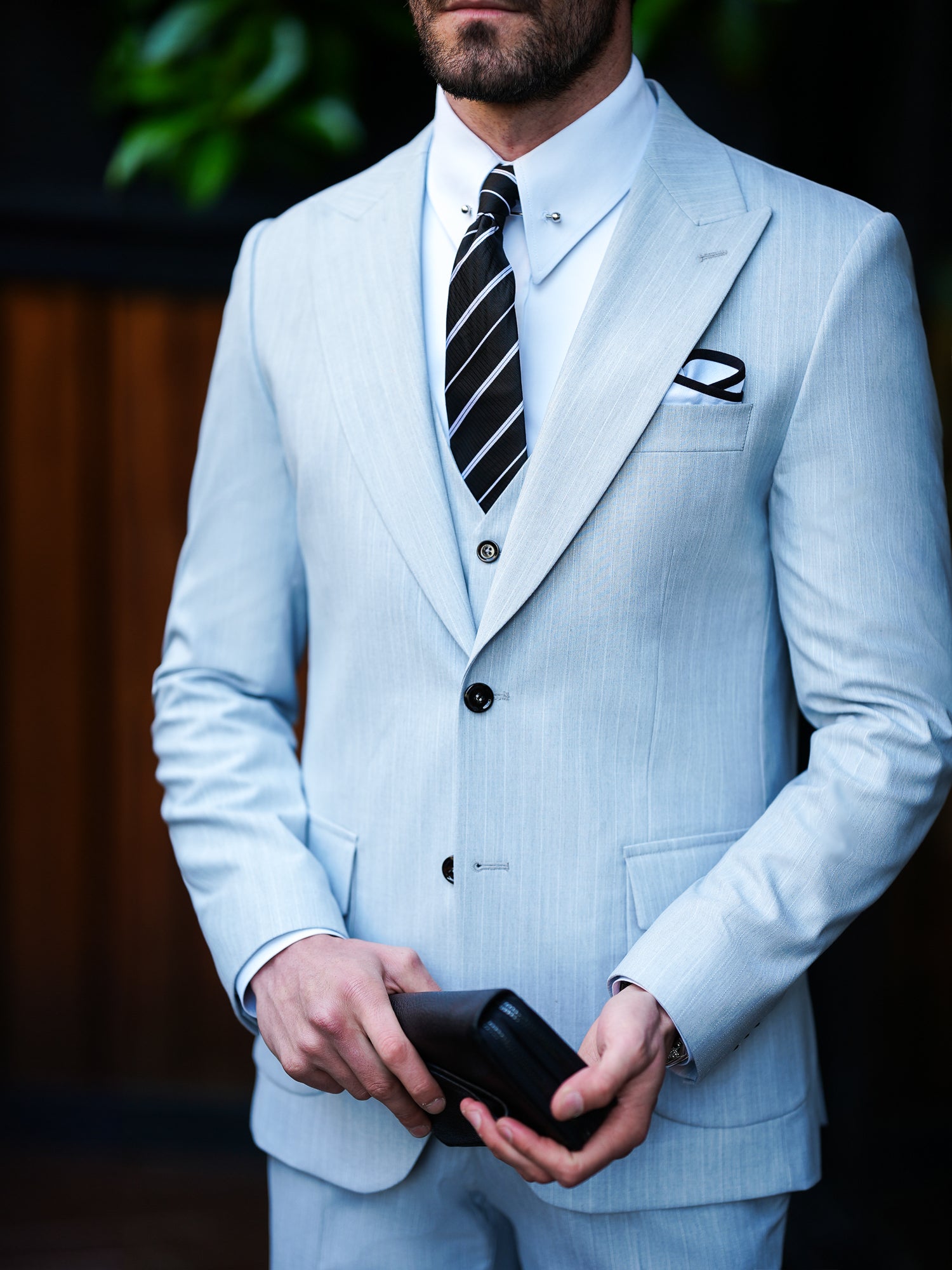 Grey Striped Slim-Fit Suit 3-Piece